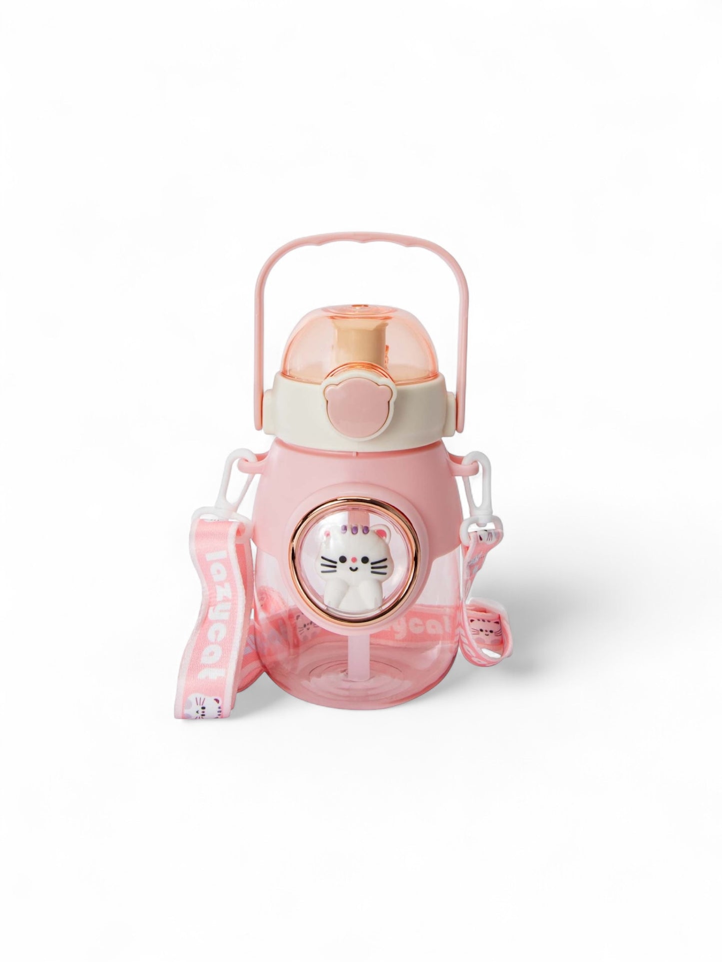 Pink water jug cat