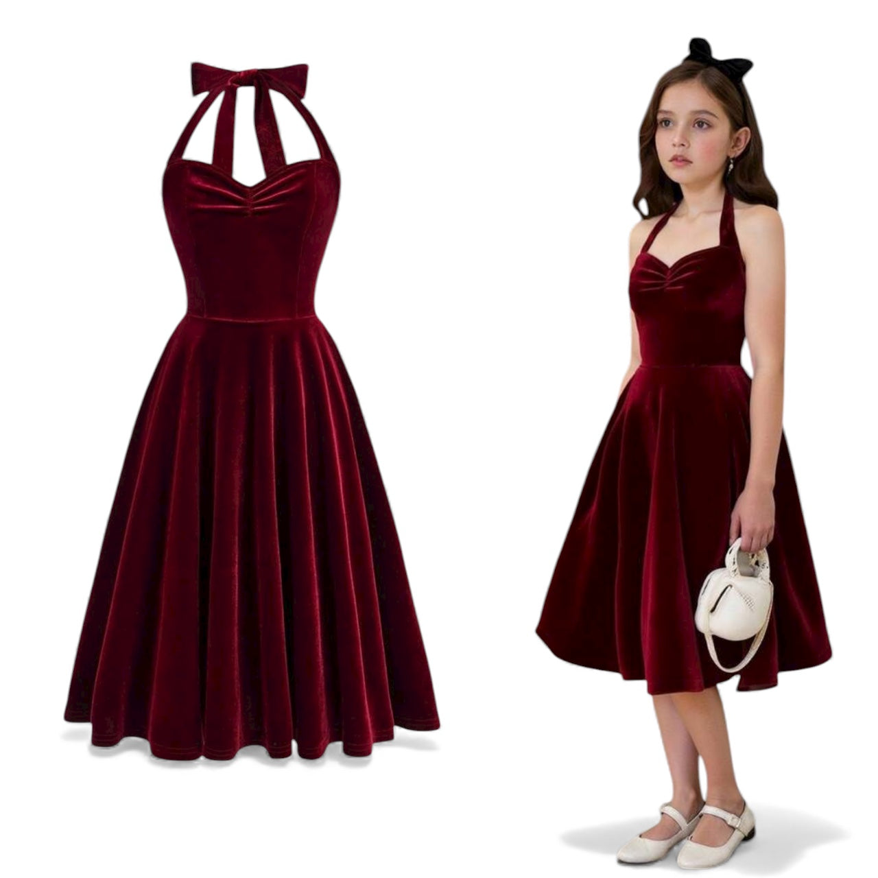 Pre-teen burgundy velvet girls dress