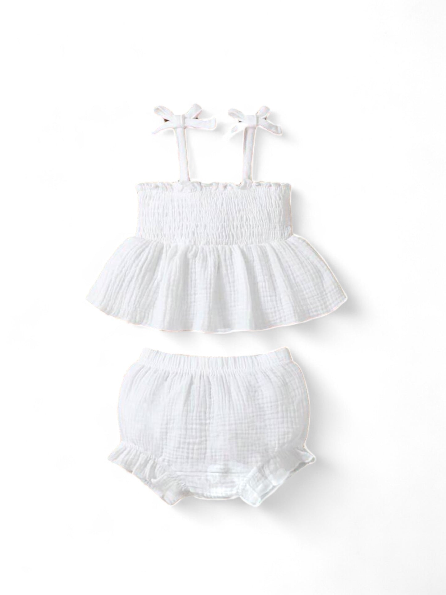 White Macaroni strap 2pc baby set