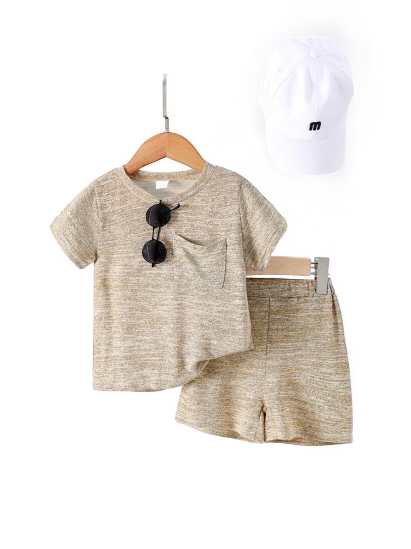 Beige 2pc pants & shirt boy baby set