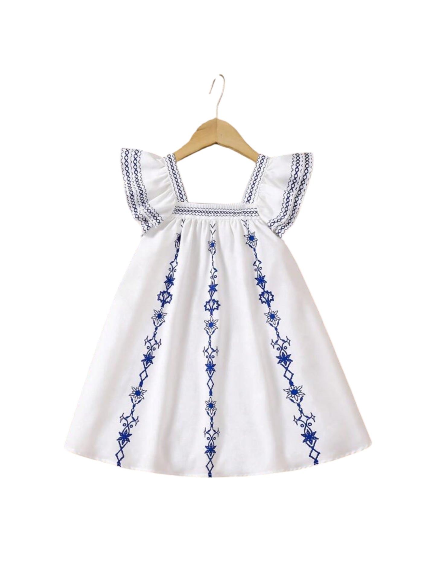Blue boho print baby doll girl dress
