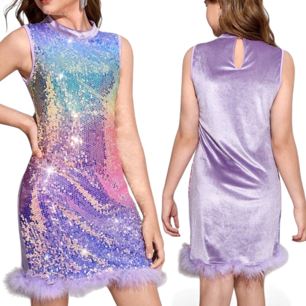 Pre teen purple sequence girl dress