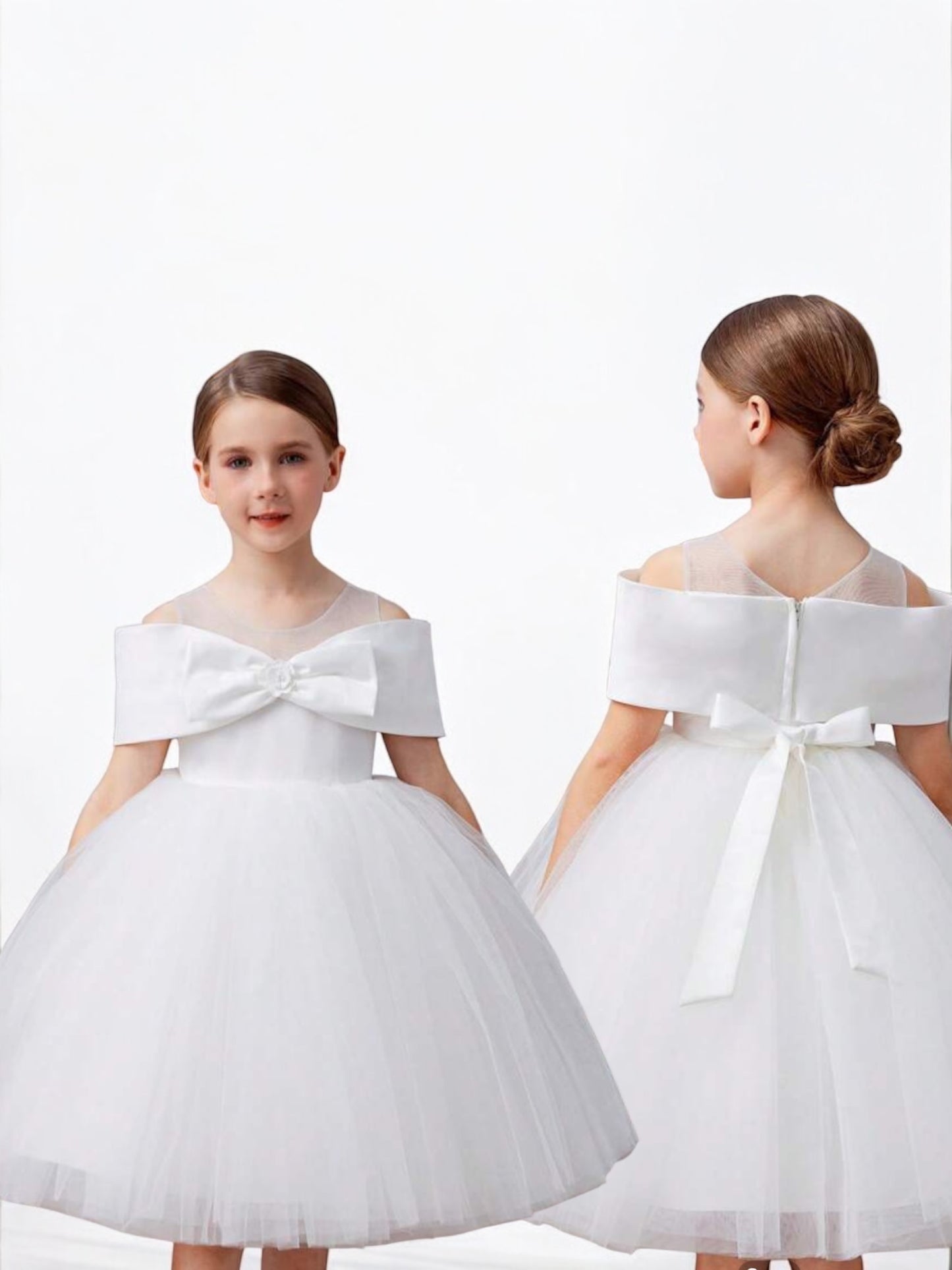 White off shoulder girl formal dress