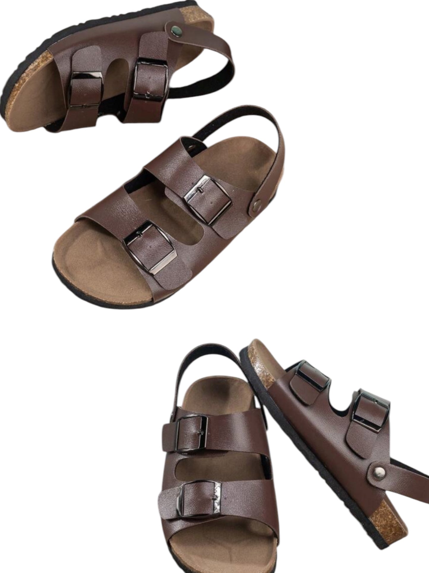 Brown leather double buckled boy sandals