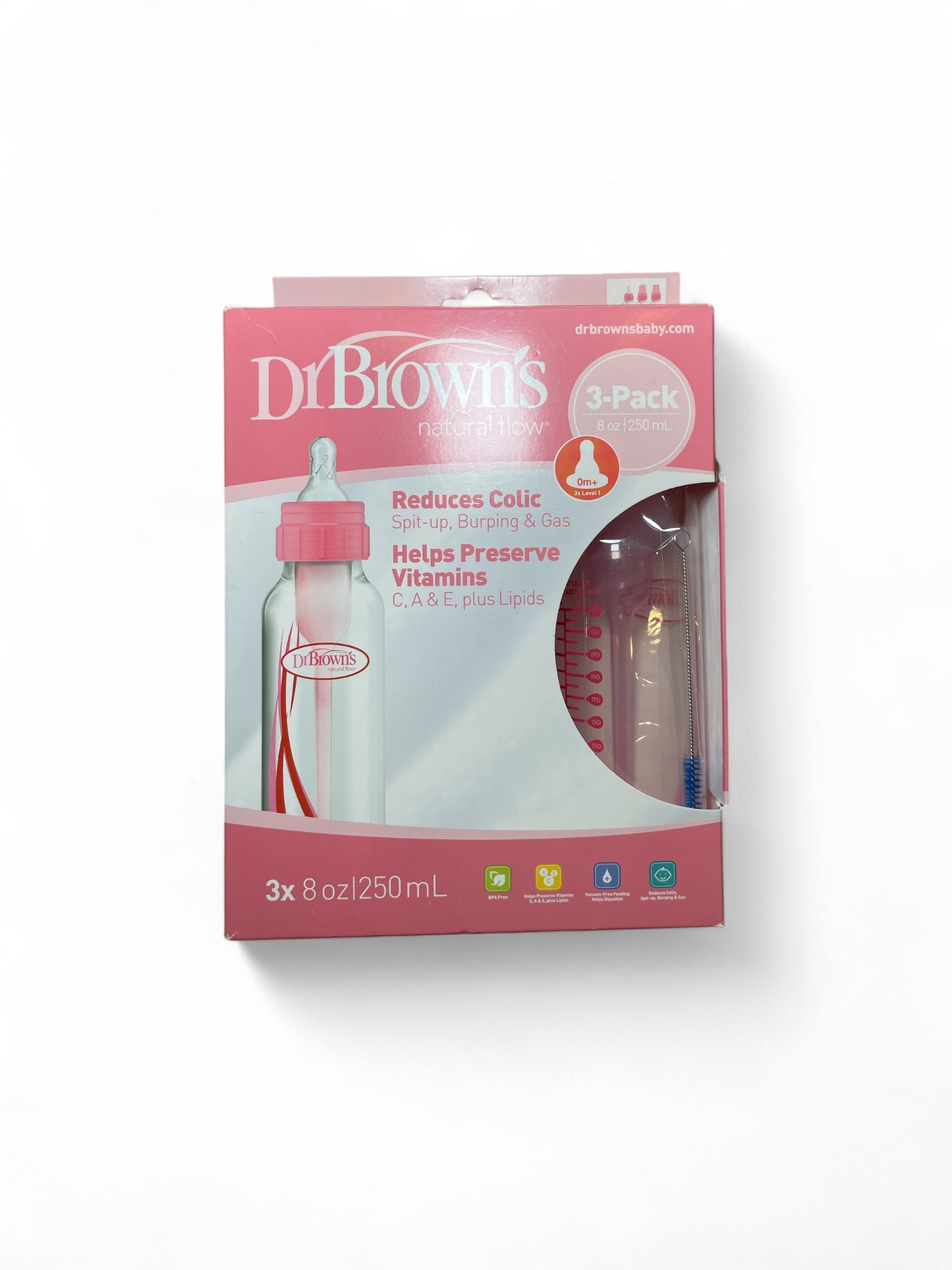 Dr brown pink 3pk bottle set 8oz/250ml 2025