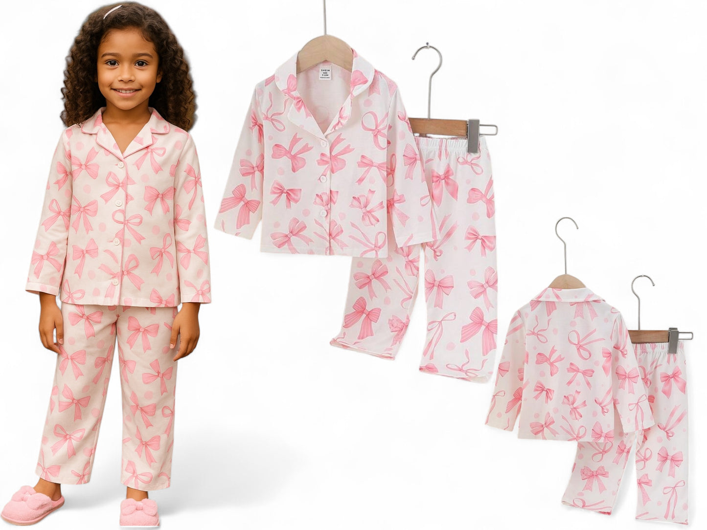Bows pink & white girls pj