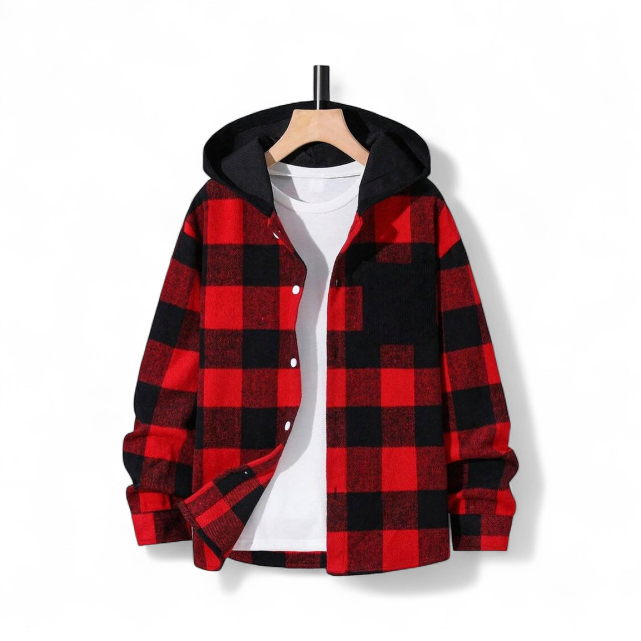 Red plaid flannel boy jacket