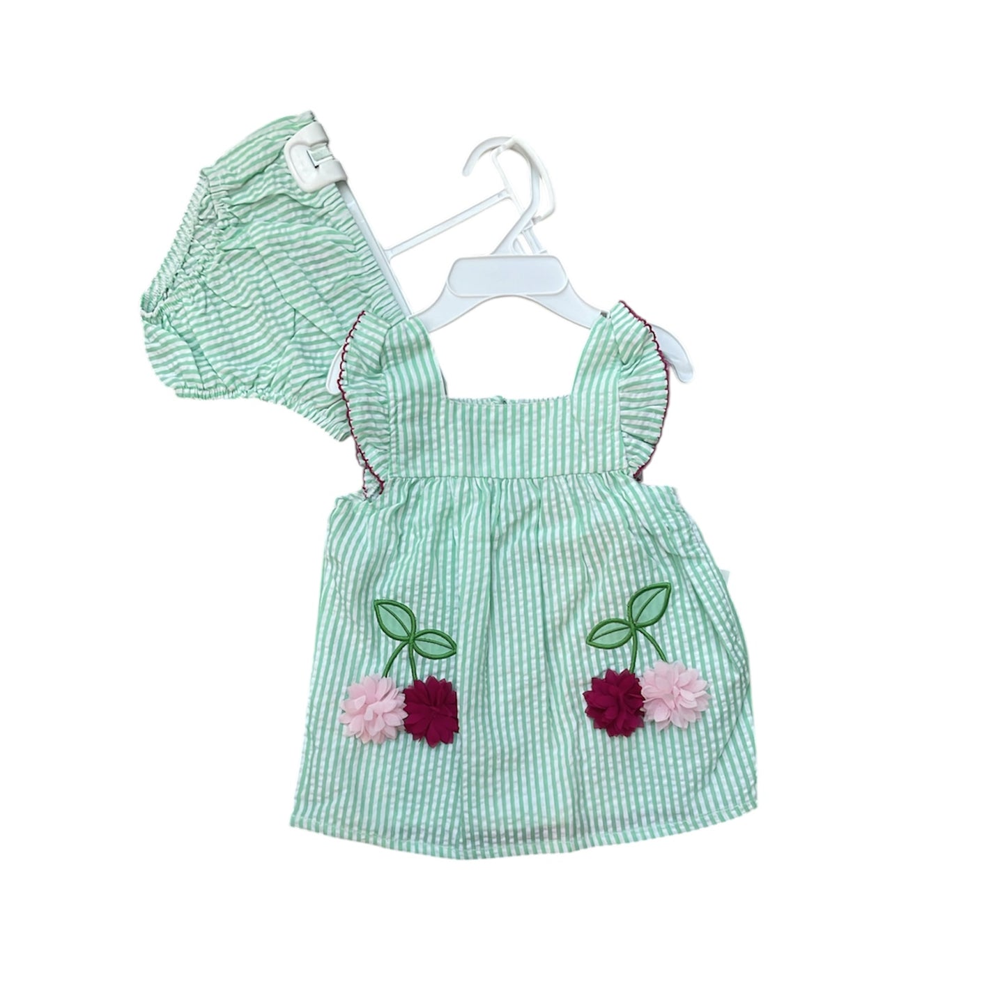 Green with embroidery flower baby 2pc set