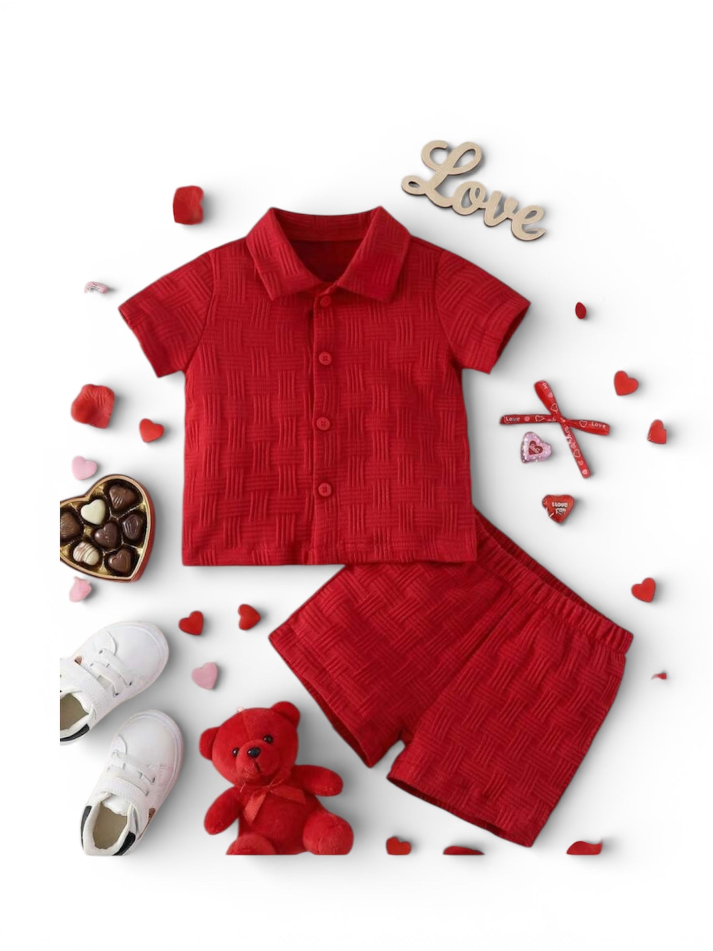 red button for with short pant baby 2pc set