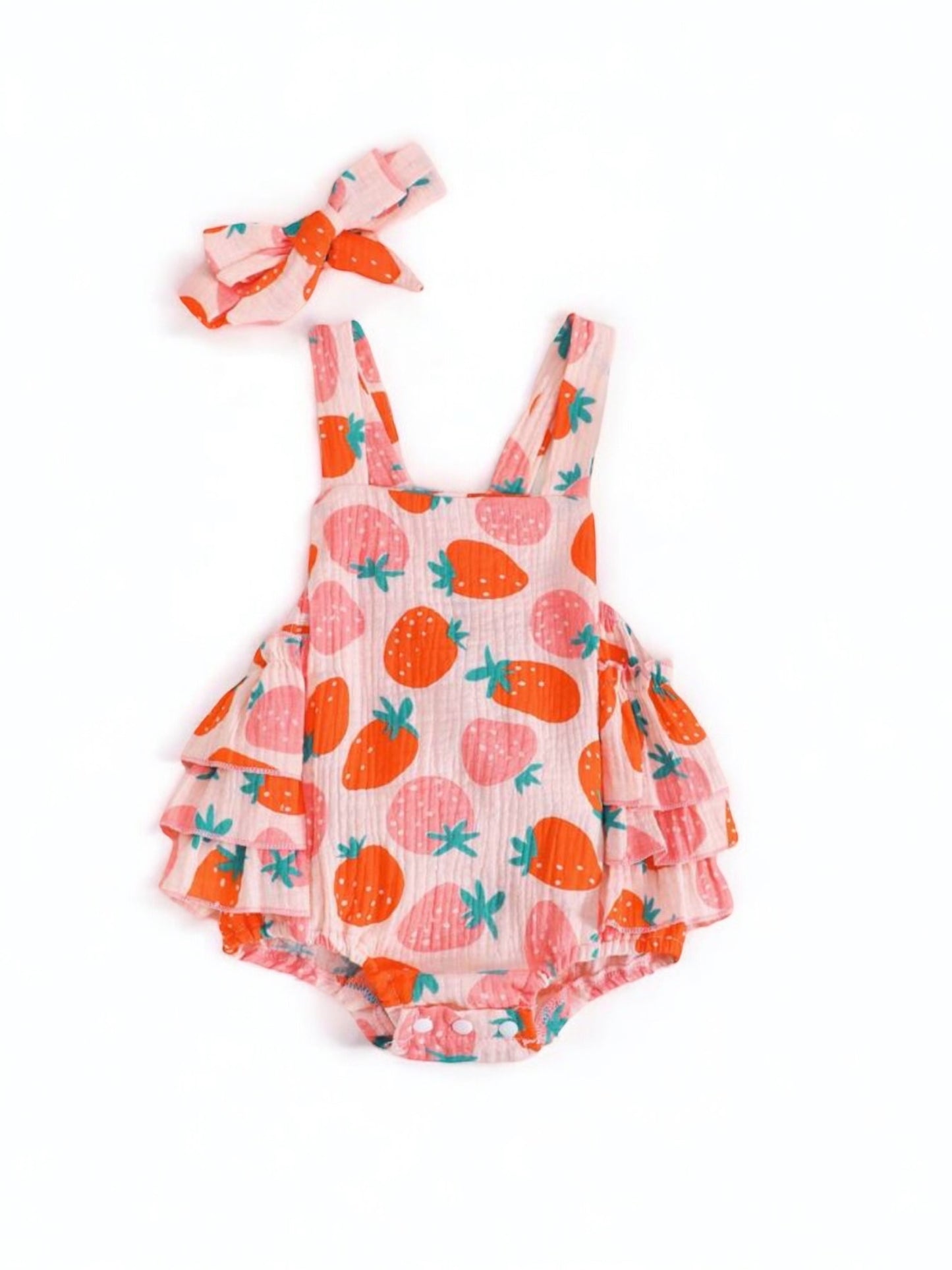 Orange and pink romper with head band baby set