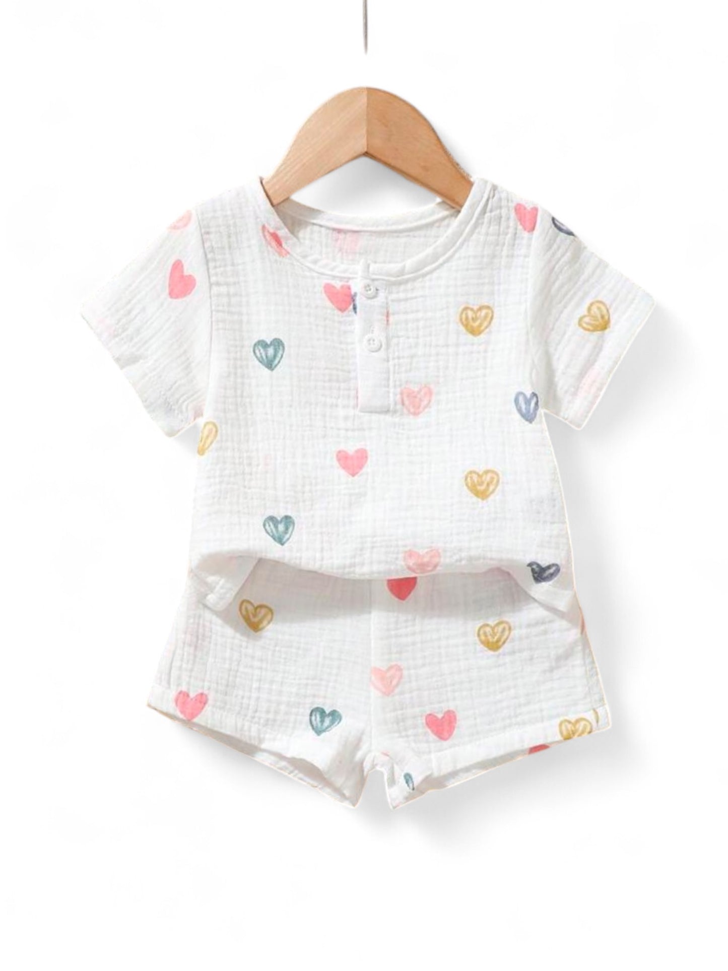 White with pink hearts baby set