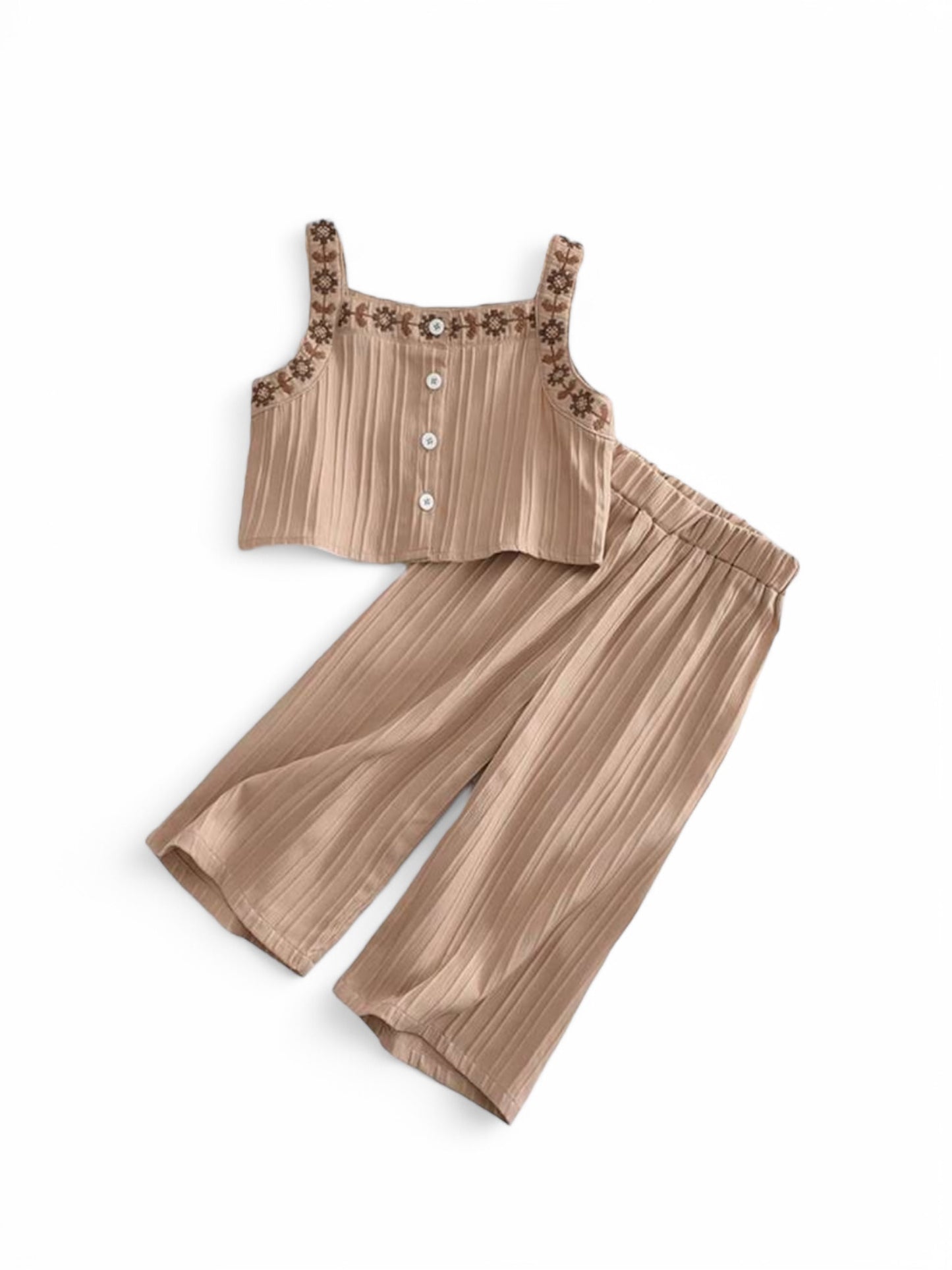 Brown boho 2pc with floral lying long pants and top girl set