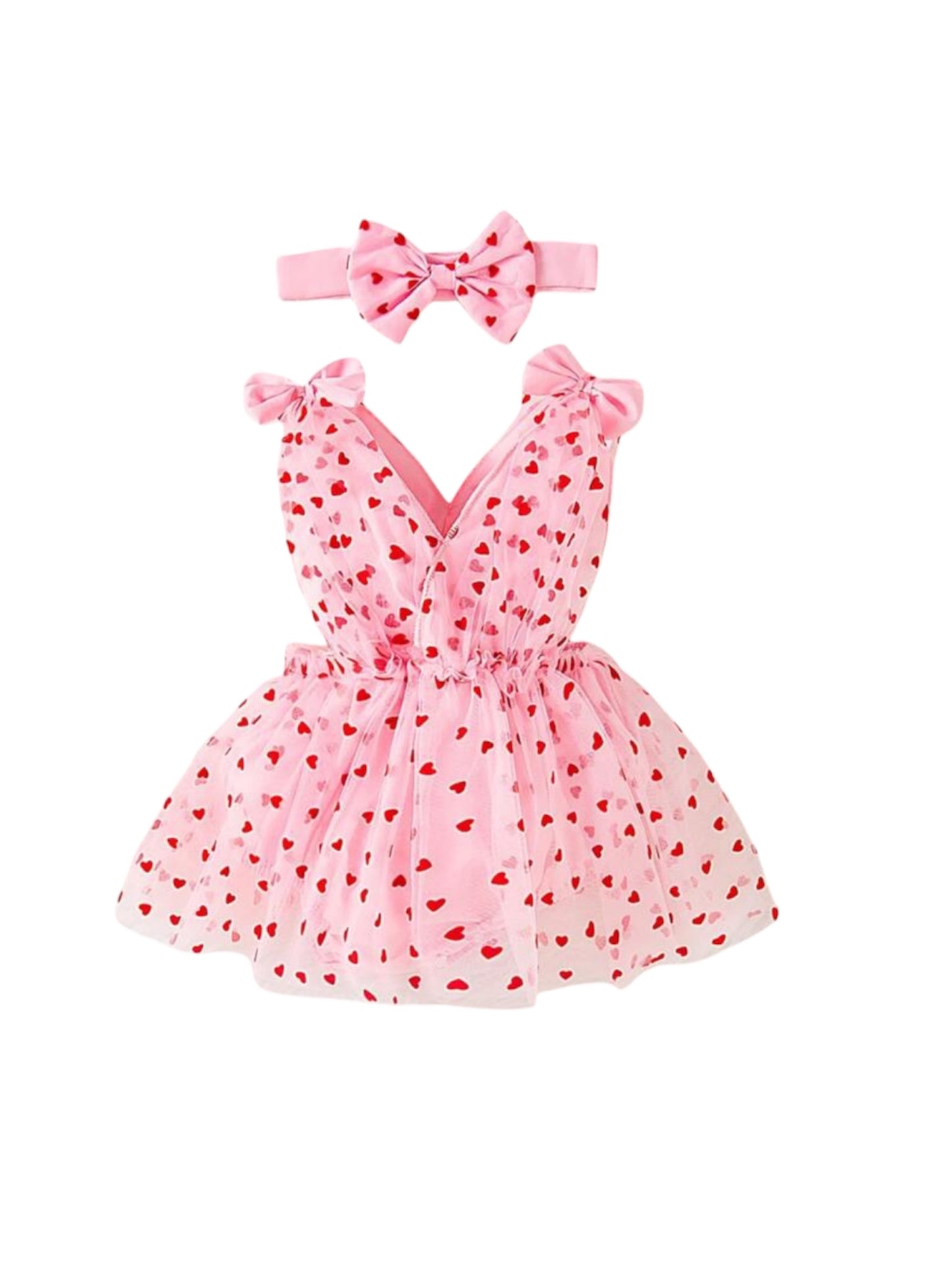 Hearts pink dress with headband baby 2pc set