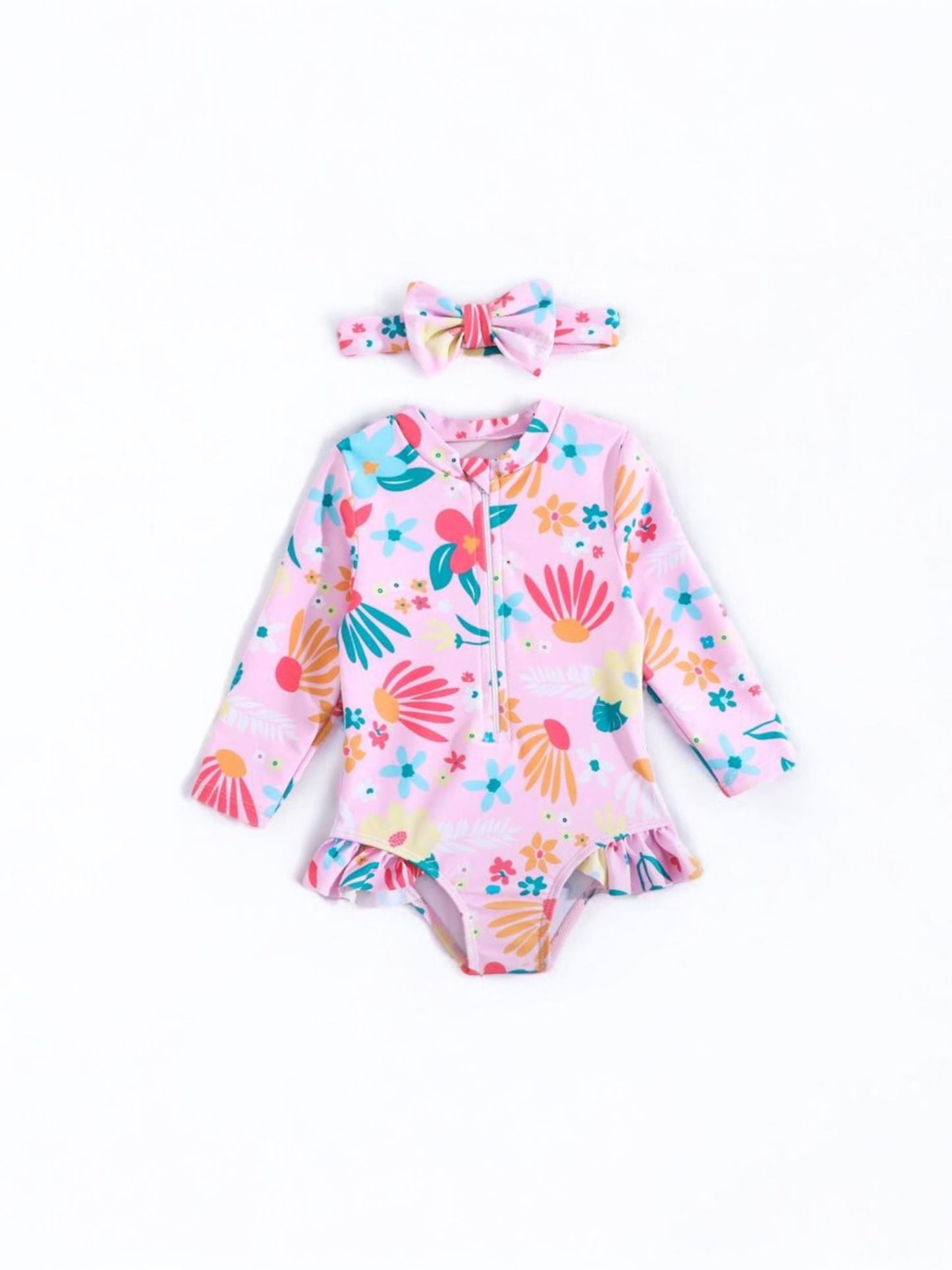 Tropical pink girl baby swimsuit