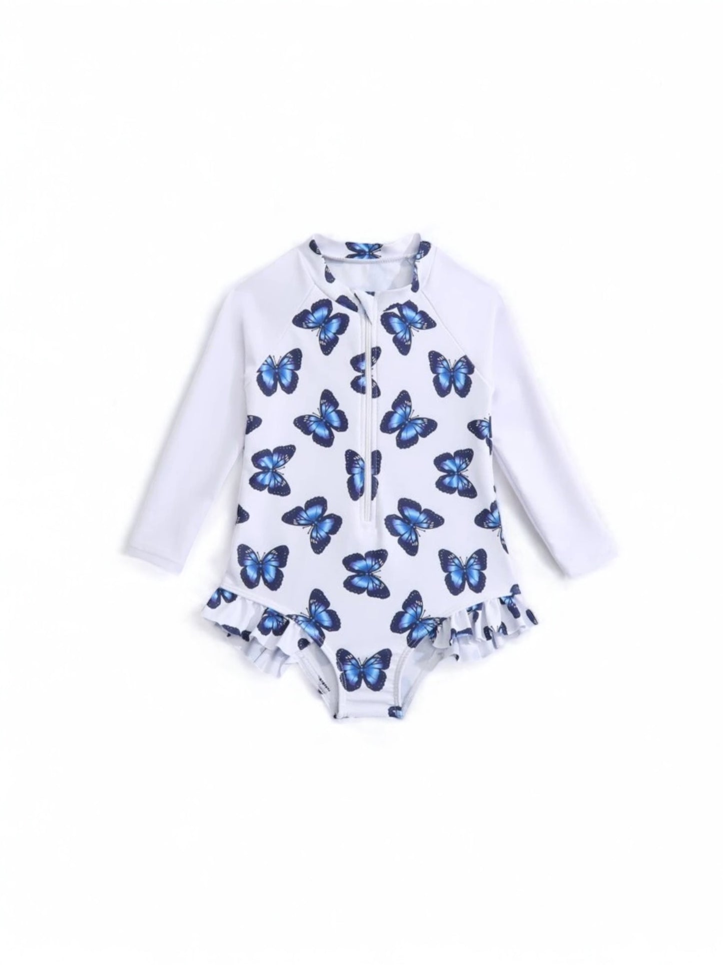 White with blue butterfly baby swimsuit