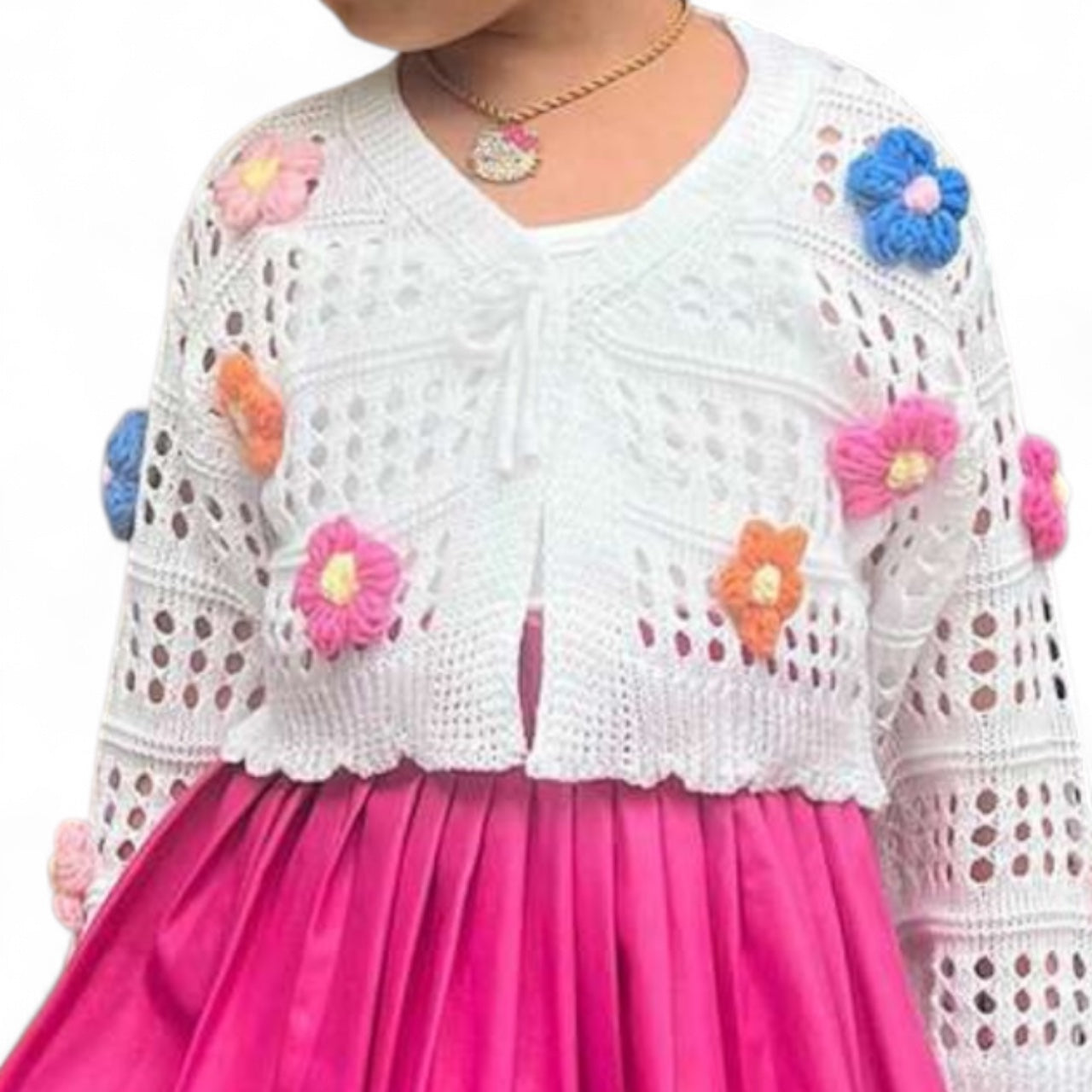 White with flowers girls sweater