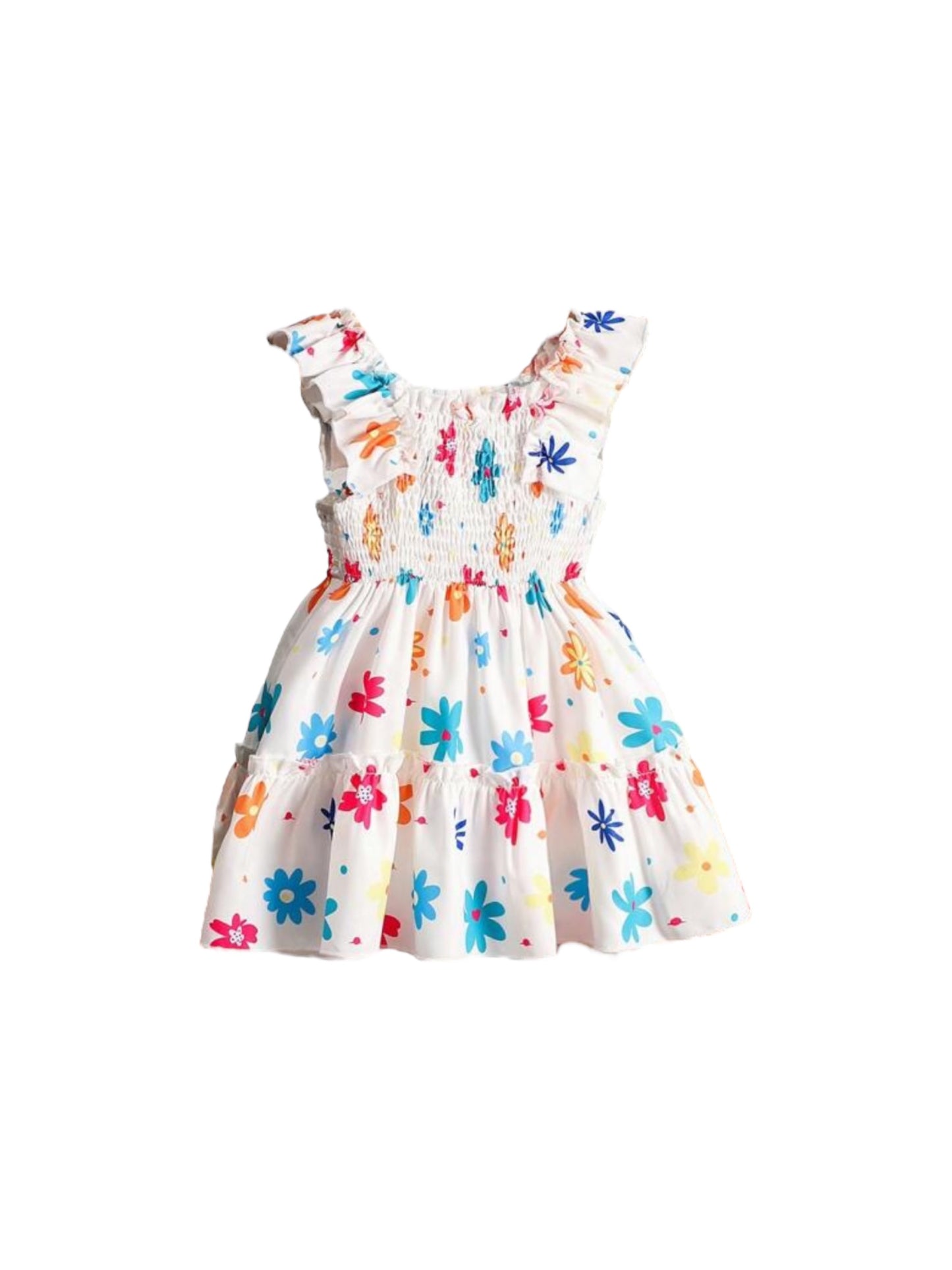 White girl baby dress with multi color flowers print