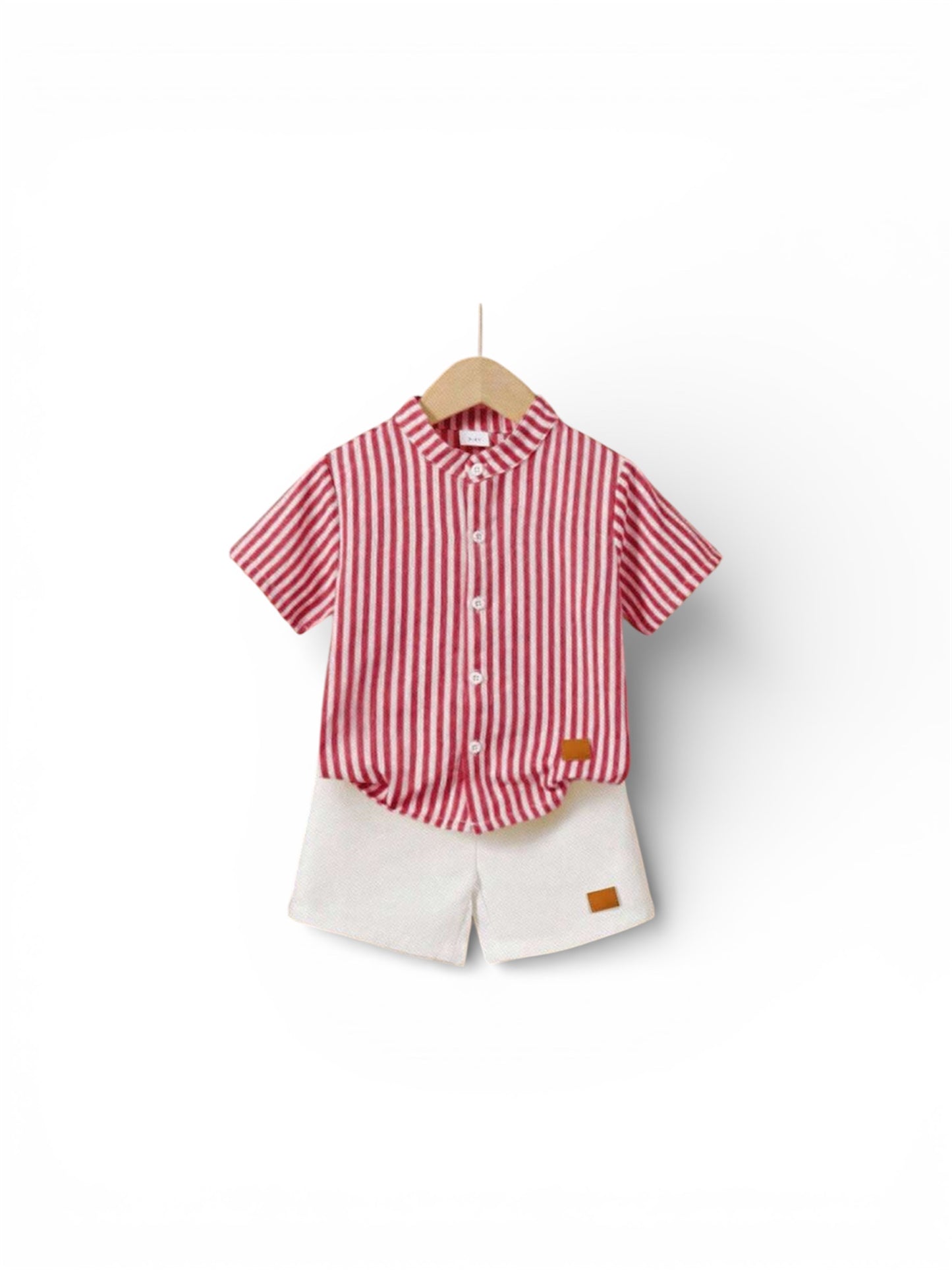 Red & white stripe shirt with white shirt pants baby 2pc set