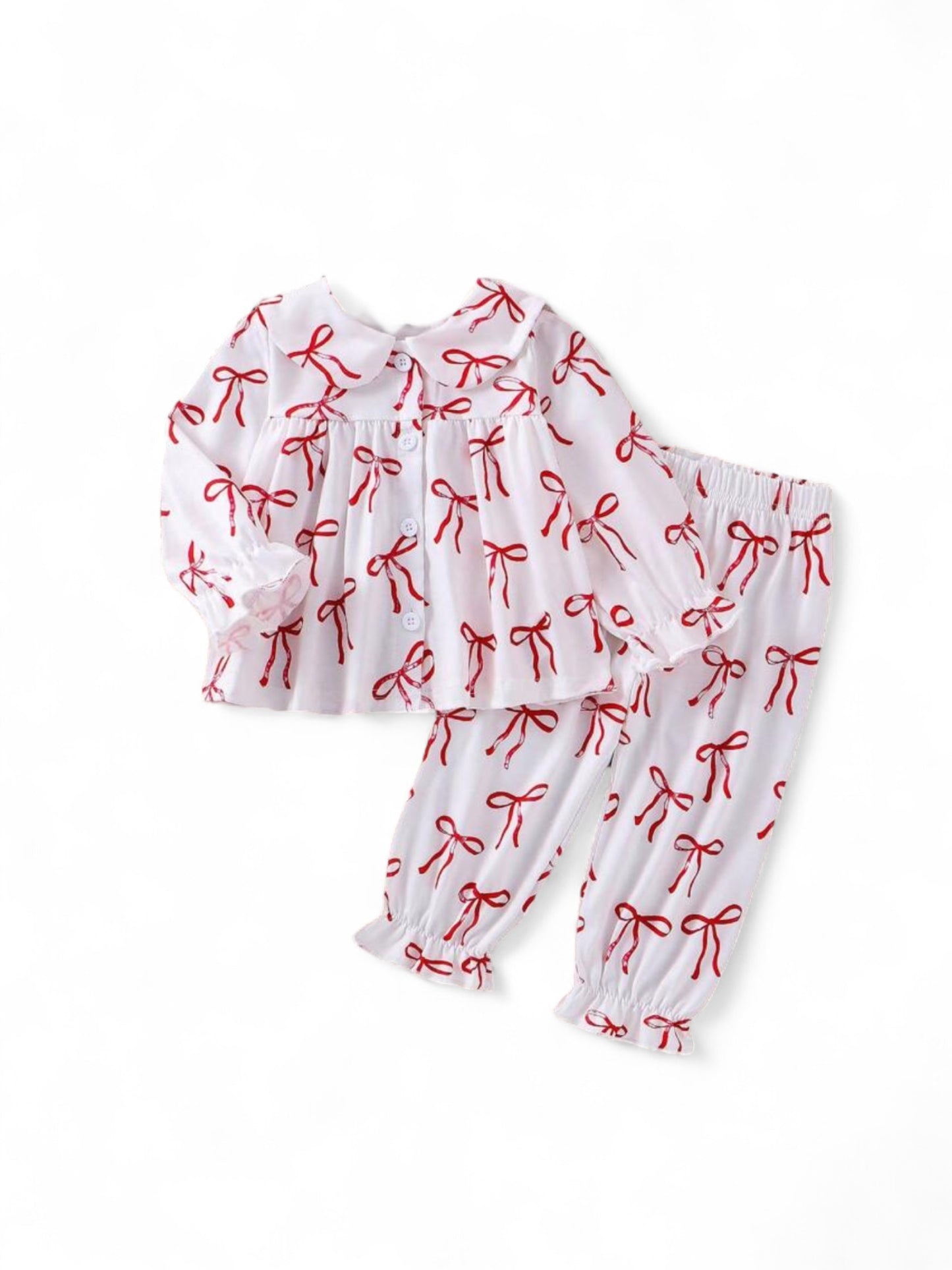 Red & white bow baby pj set
