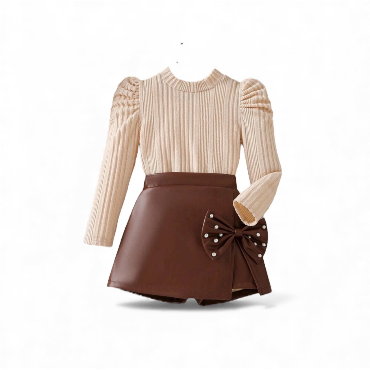 Brown long sleeve leather girls set