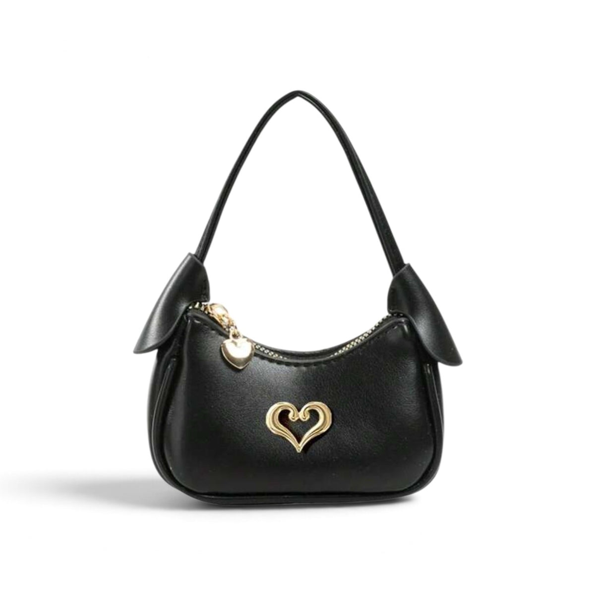 Girls black purse with gold heart 2k6