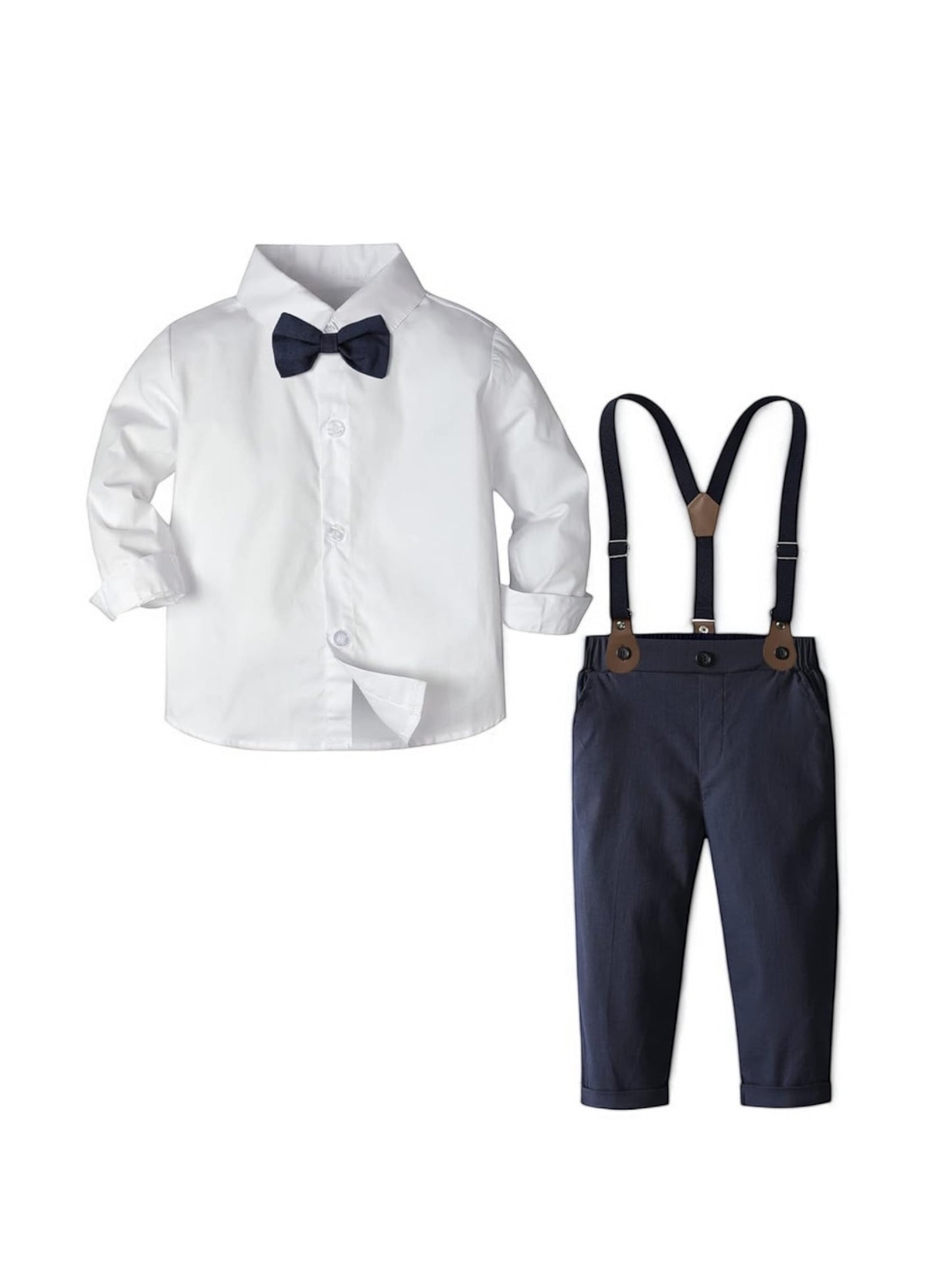 Navy blue suspender boys formal set