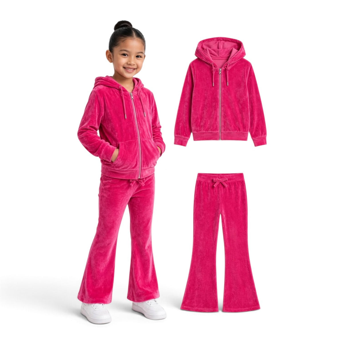 Fushia Pink girls velvet 2pc hoodie set 2k6