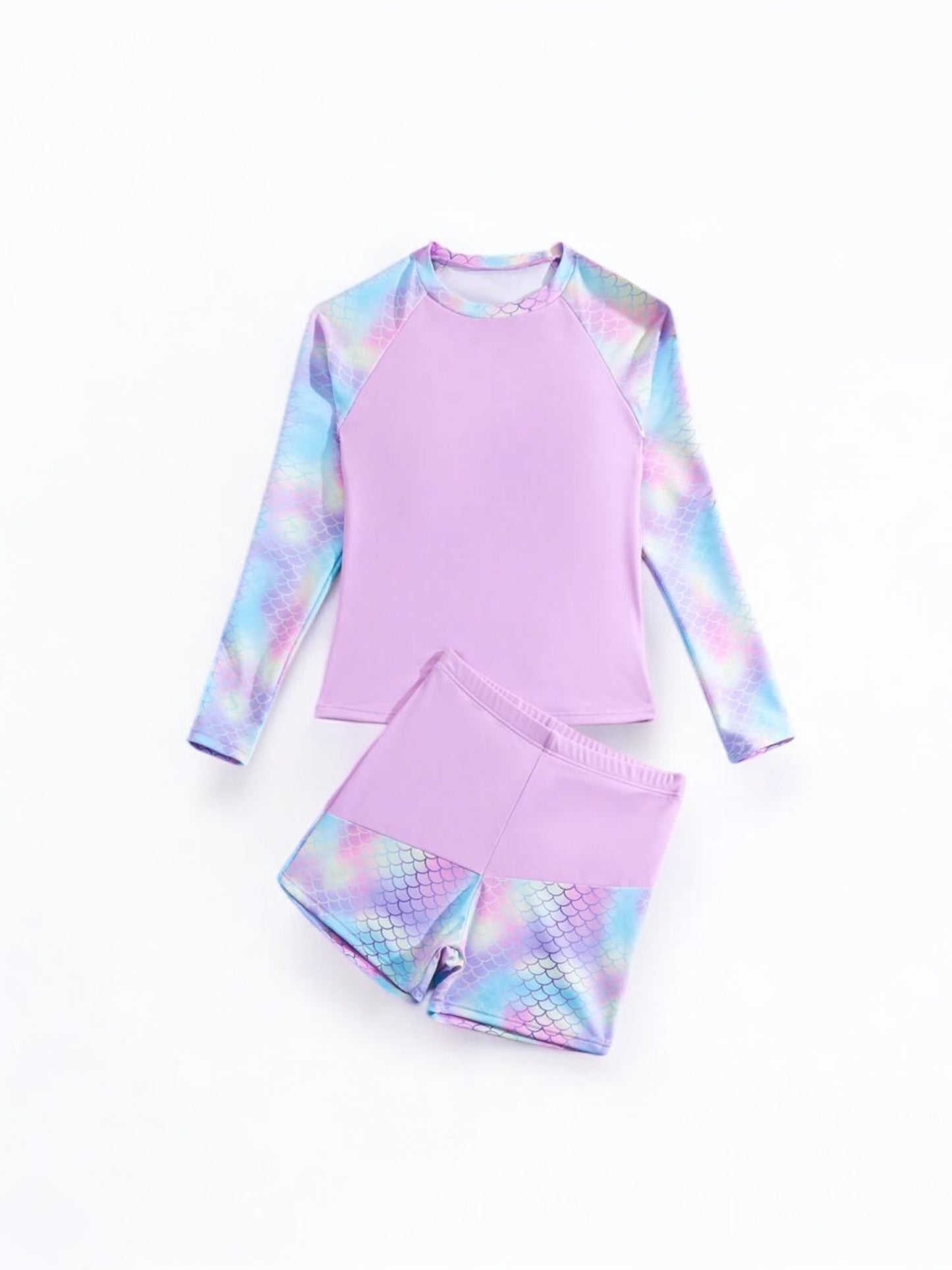 Purple fish scales print girl swimsuit