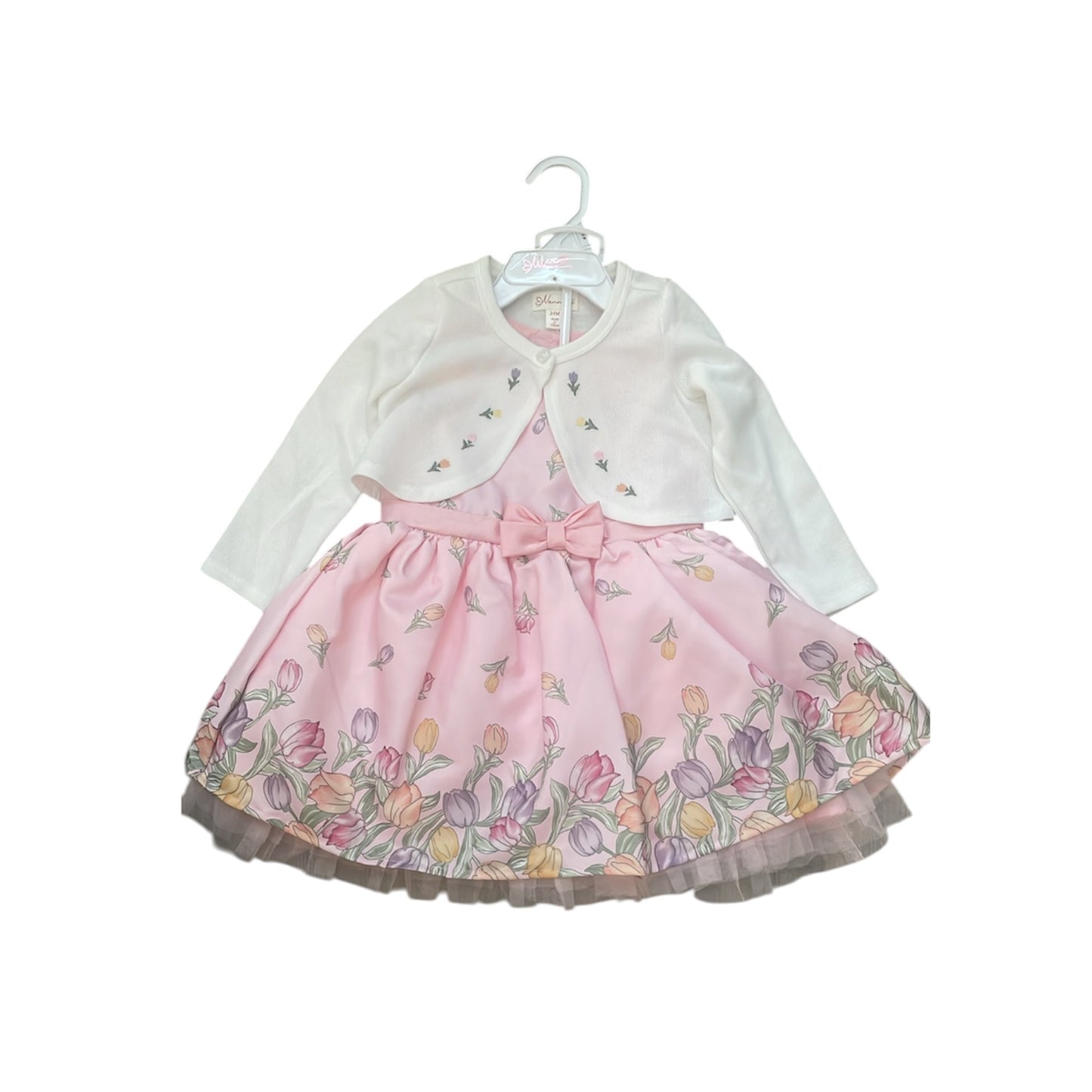 Floral tulips baby girl dress with bolero