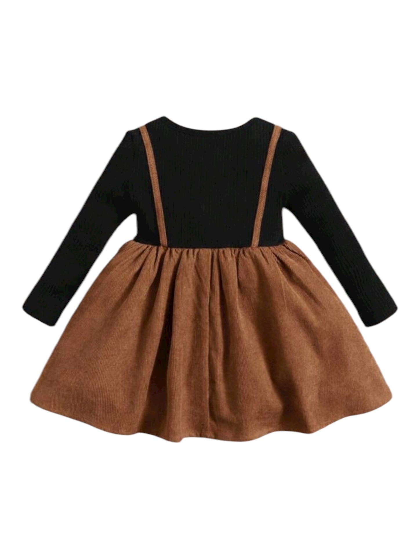 brown corduroy baby dress with black long sleeved girl dress