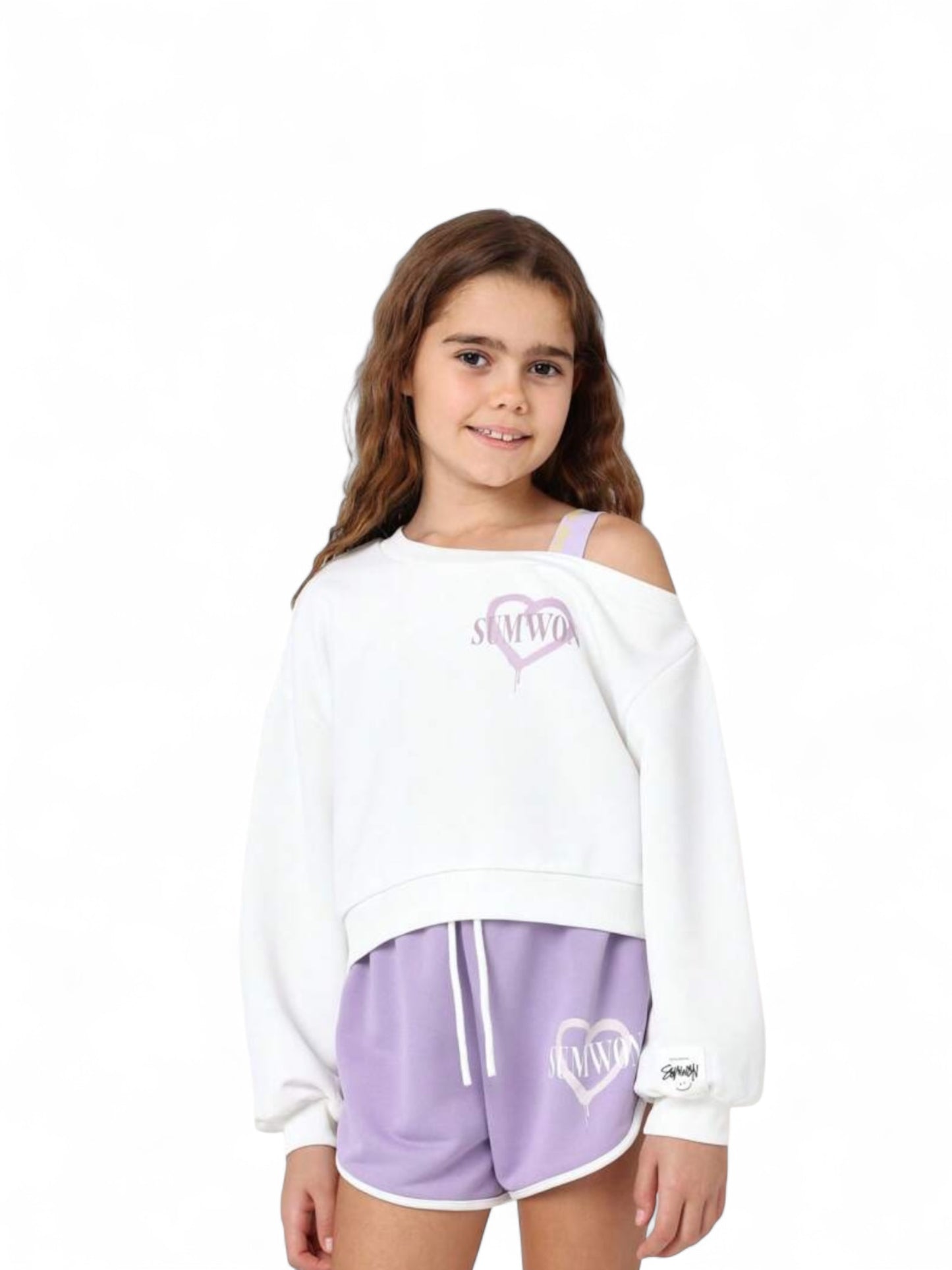 Purple & white 2pc short sweater & shirts girls set