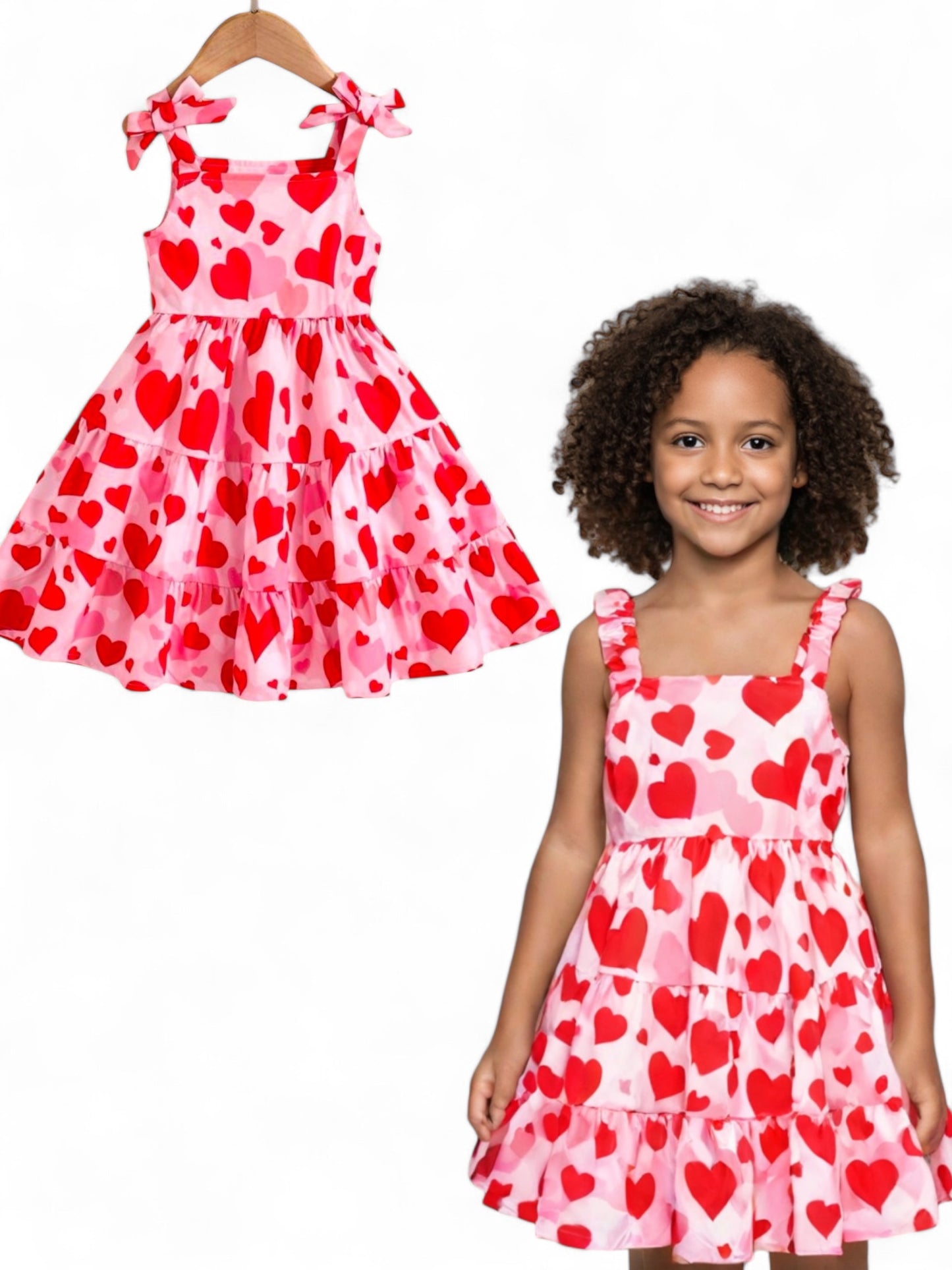 Hearts valentine with bow shoulder strap girl dress