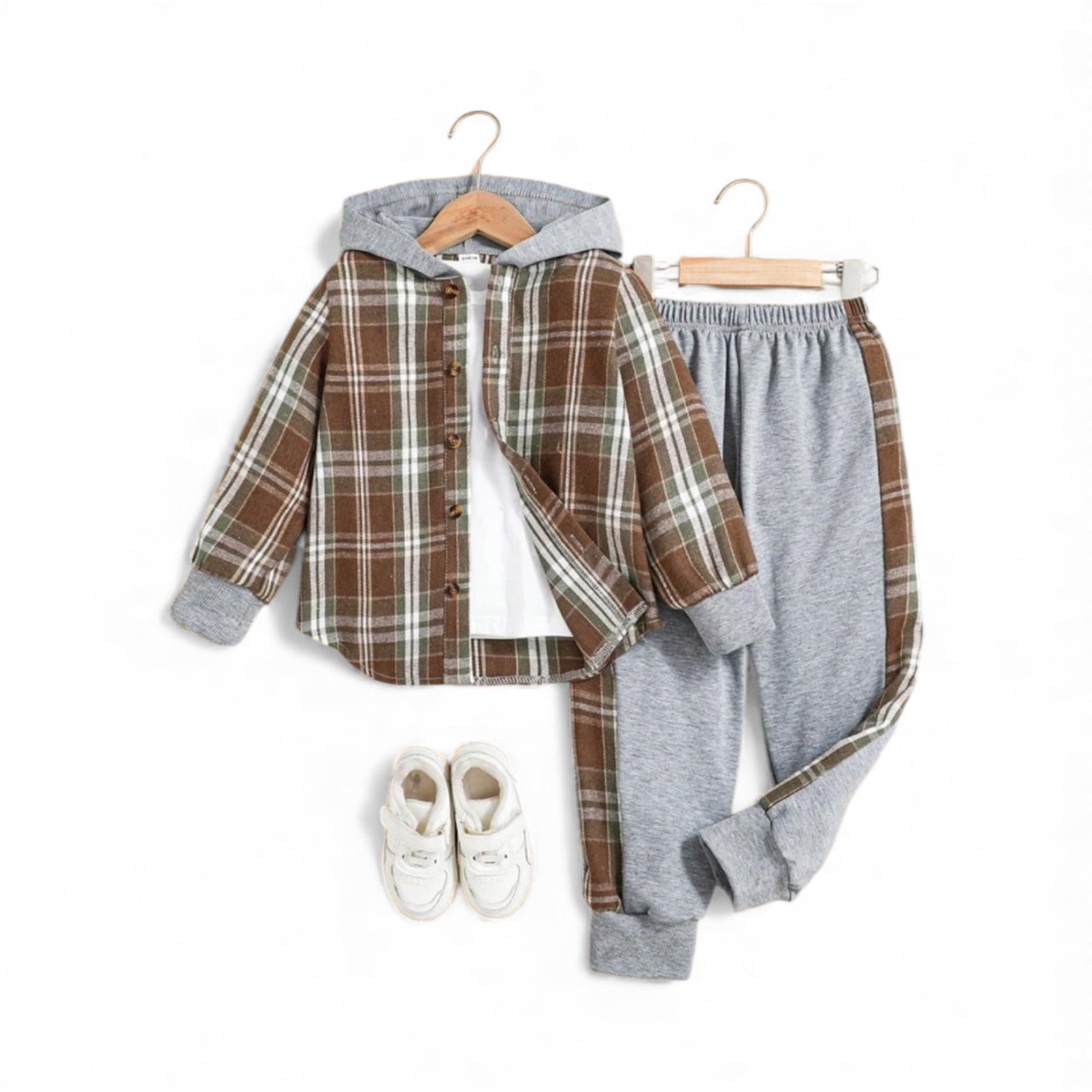 Grey & plaid 2pc sweats boy set