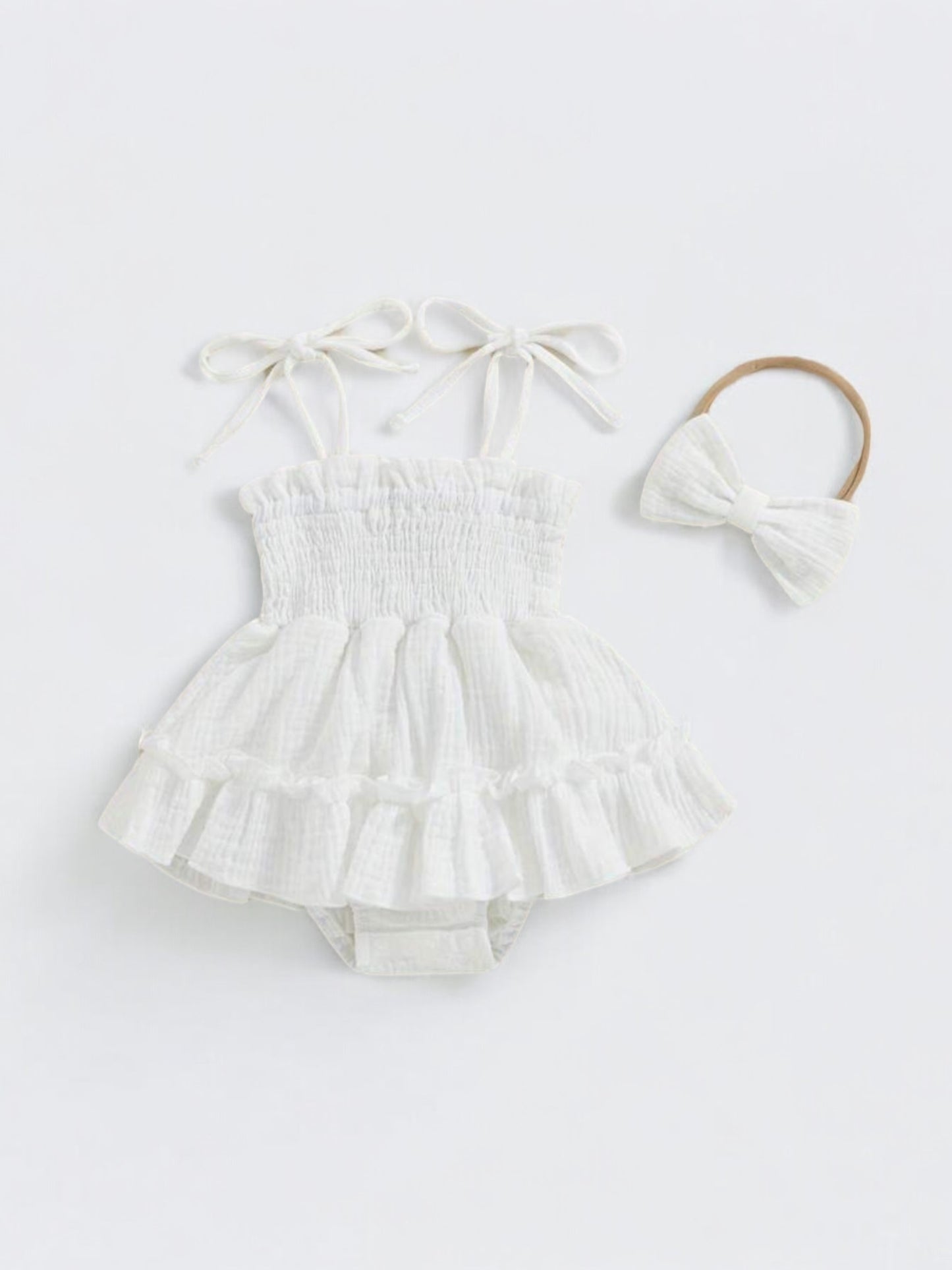 White cami romper with headband baby set