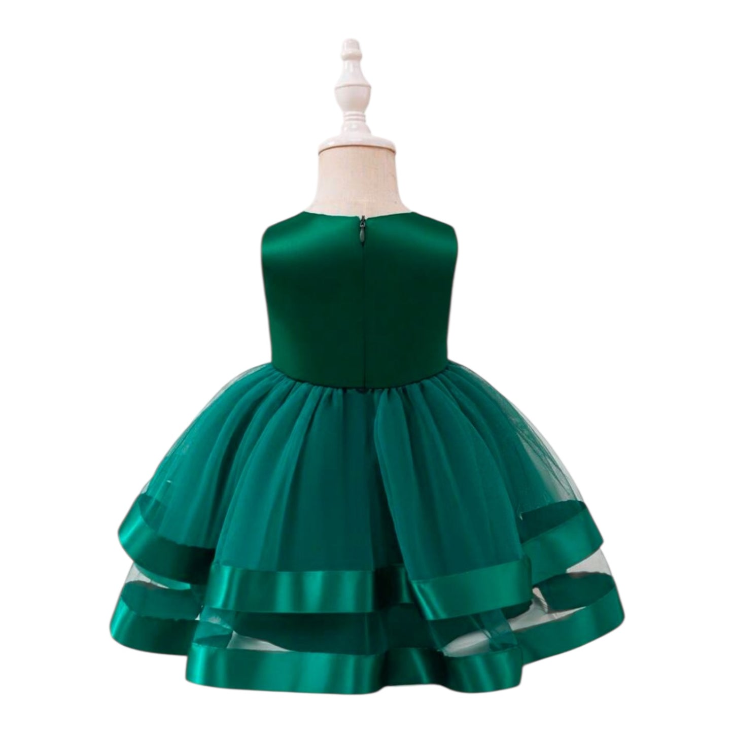 Green baby bow and ribbon design baby formal dress