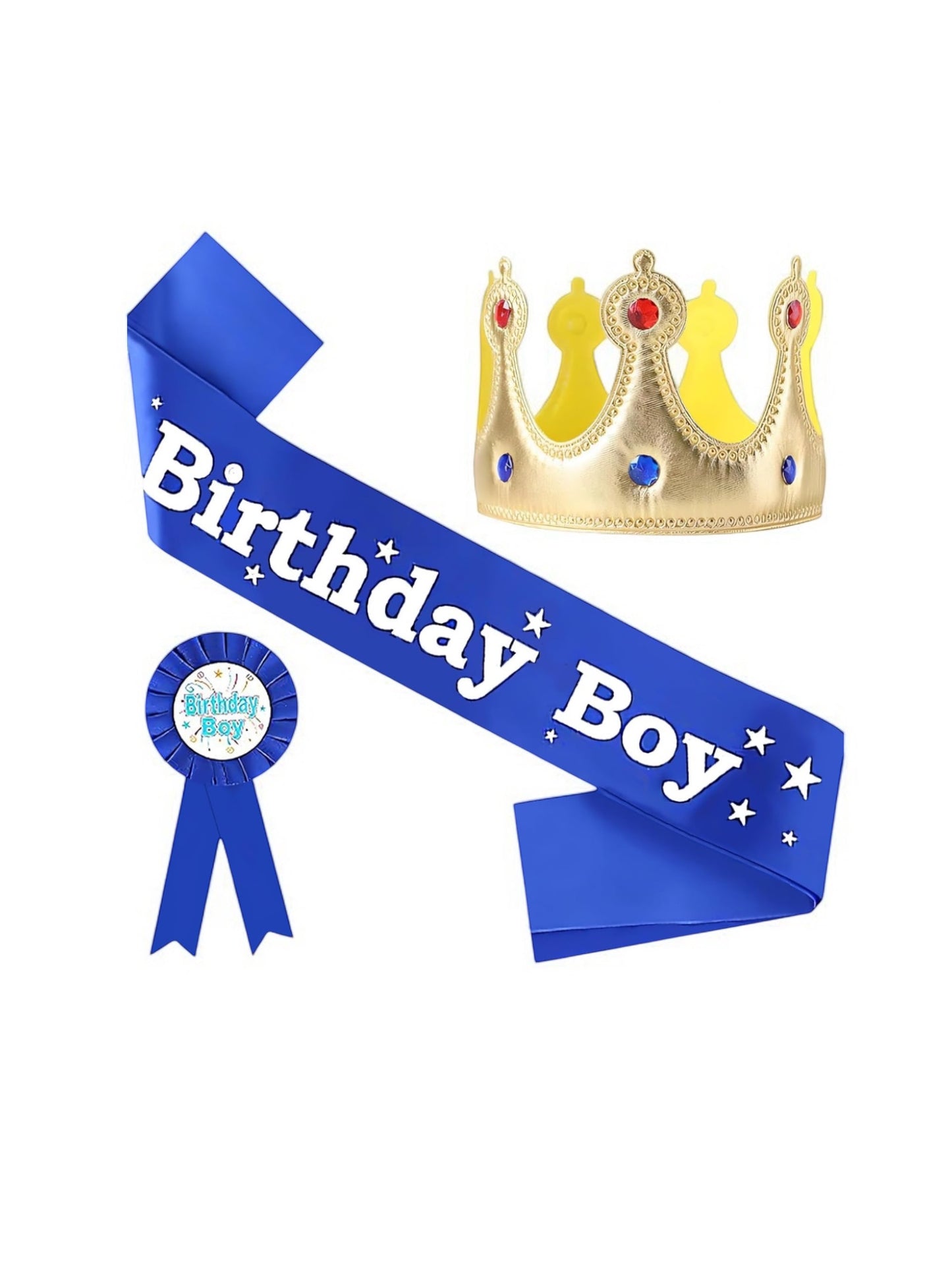 Birthday boy sash , pin and crown set