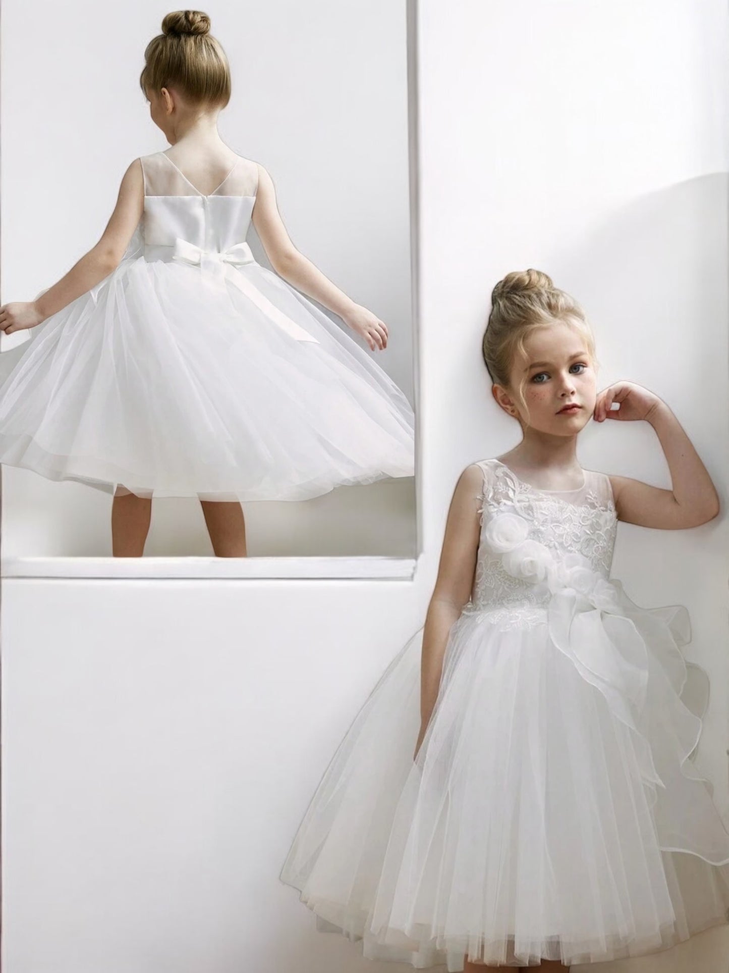 White ballroom girl formal dress