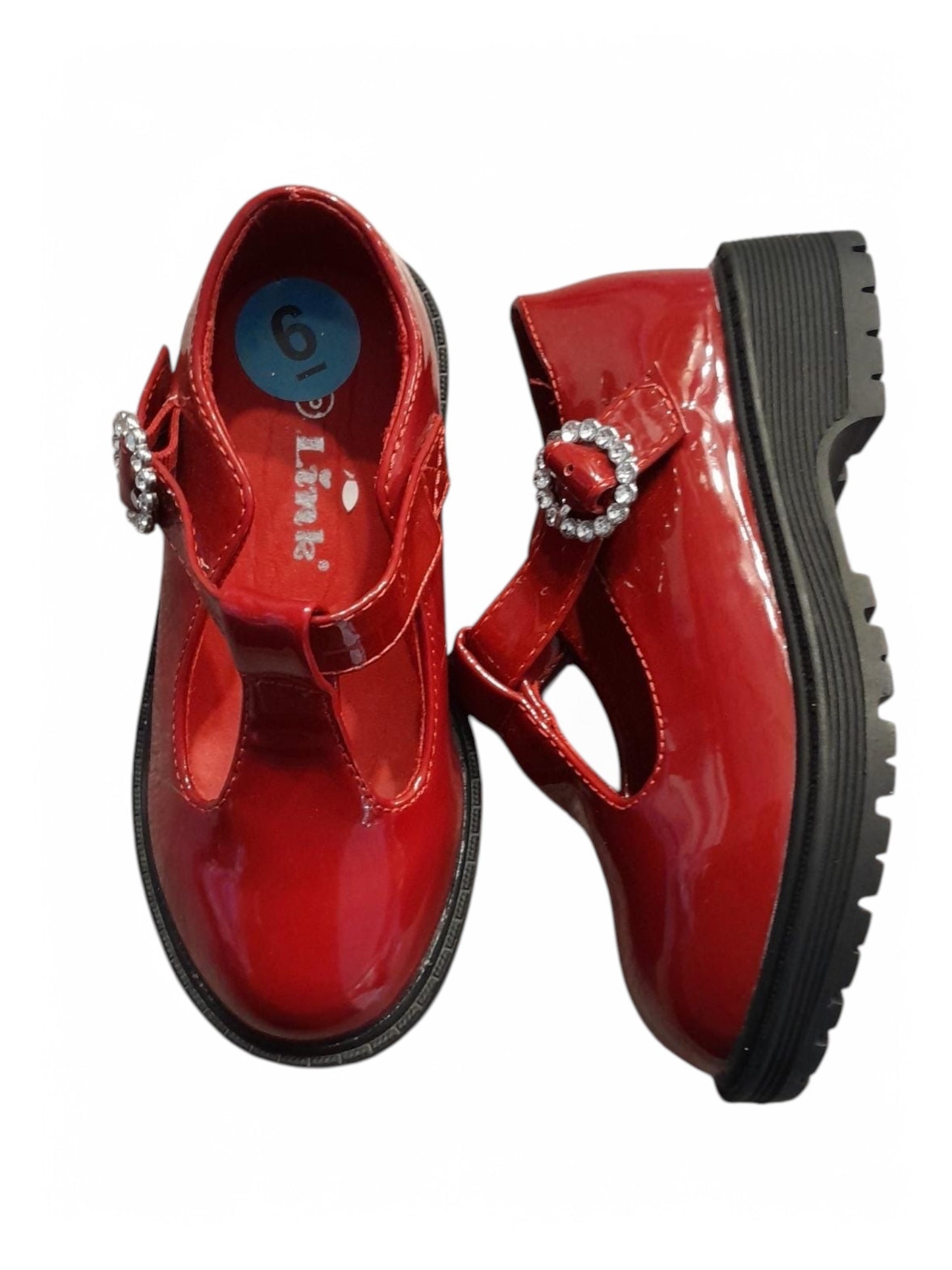 Lil red girl shoes with silver buckle