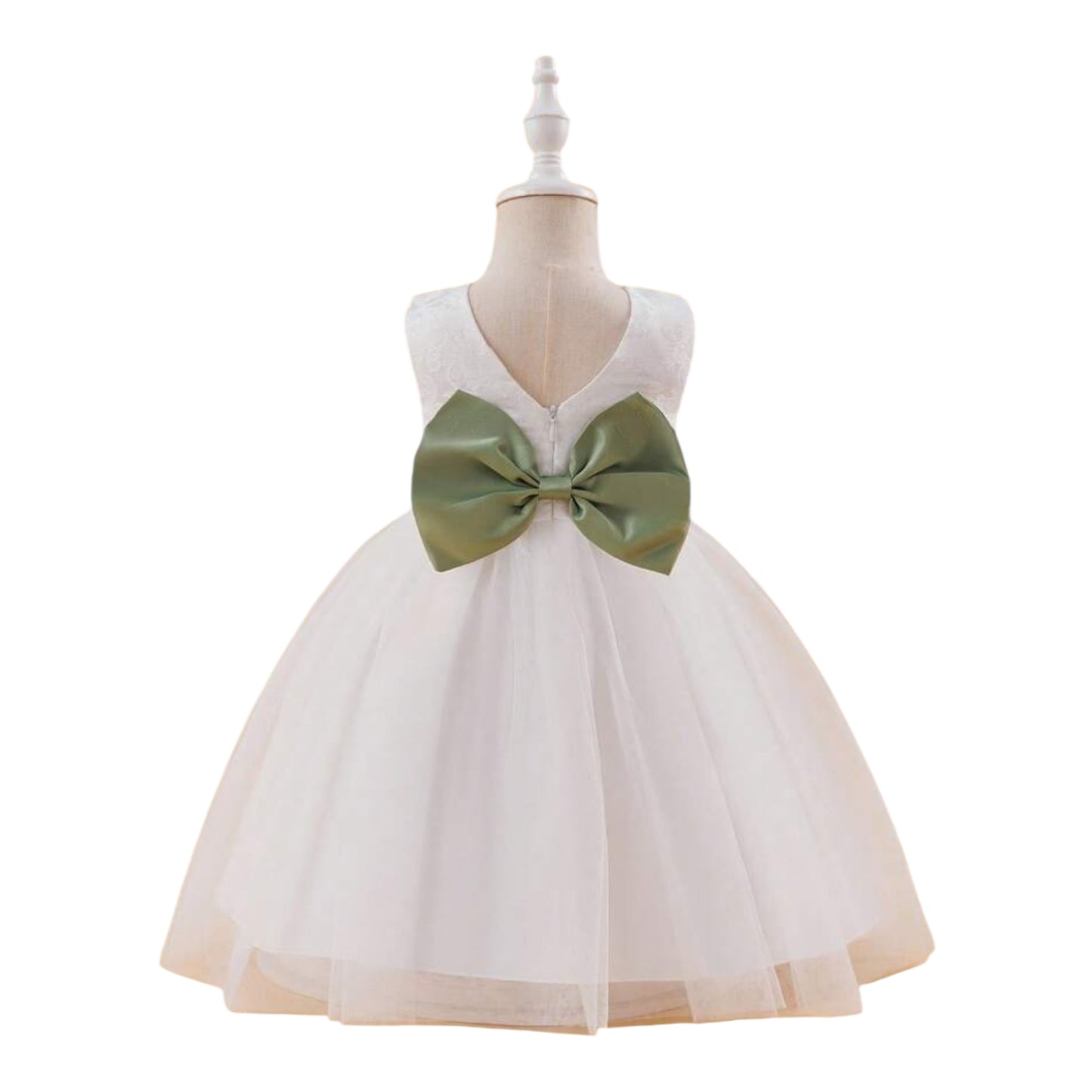 Baby white dress with green bow