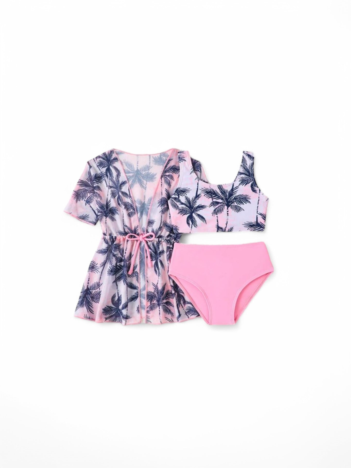3pc pink palm tree baby swimsuit