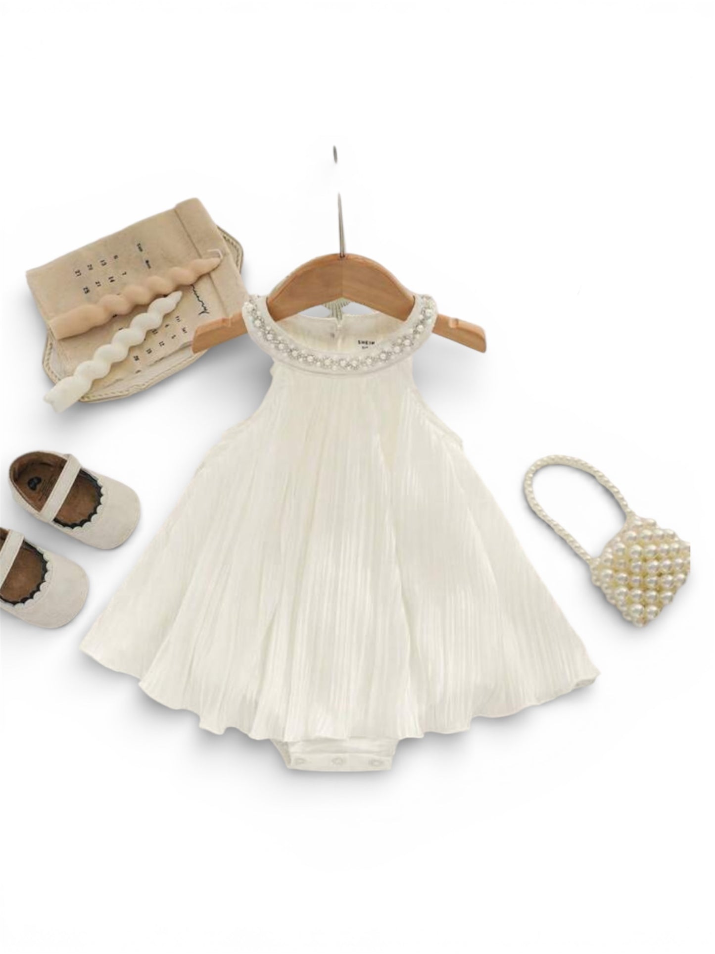 Baby white romper with pearls