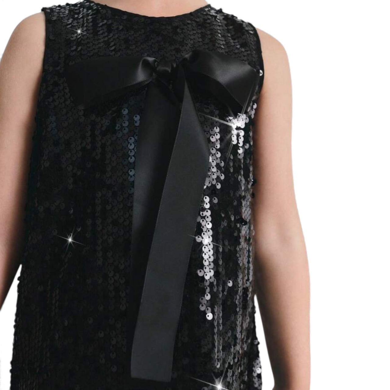 Girl black sequin dress with bow