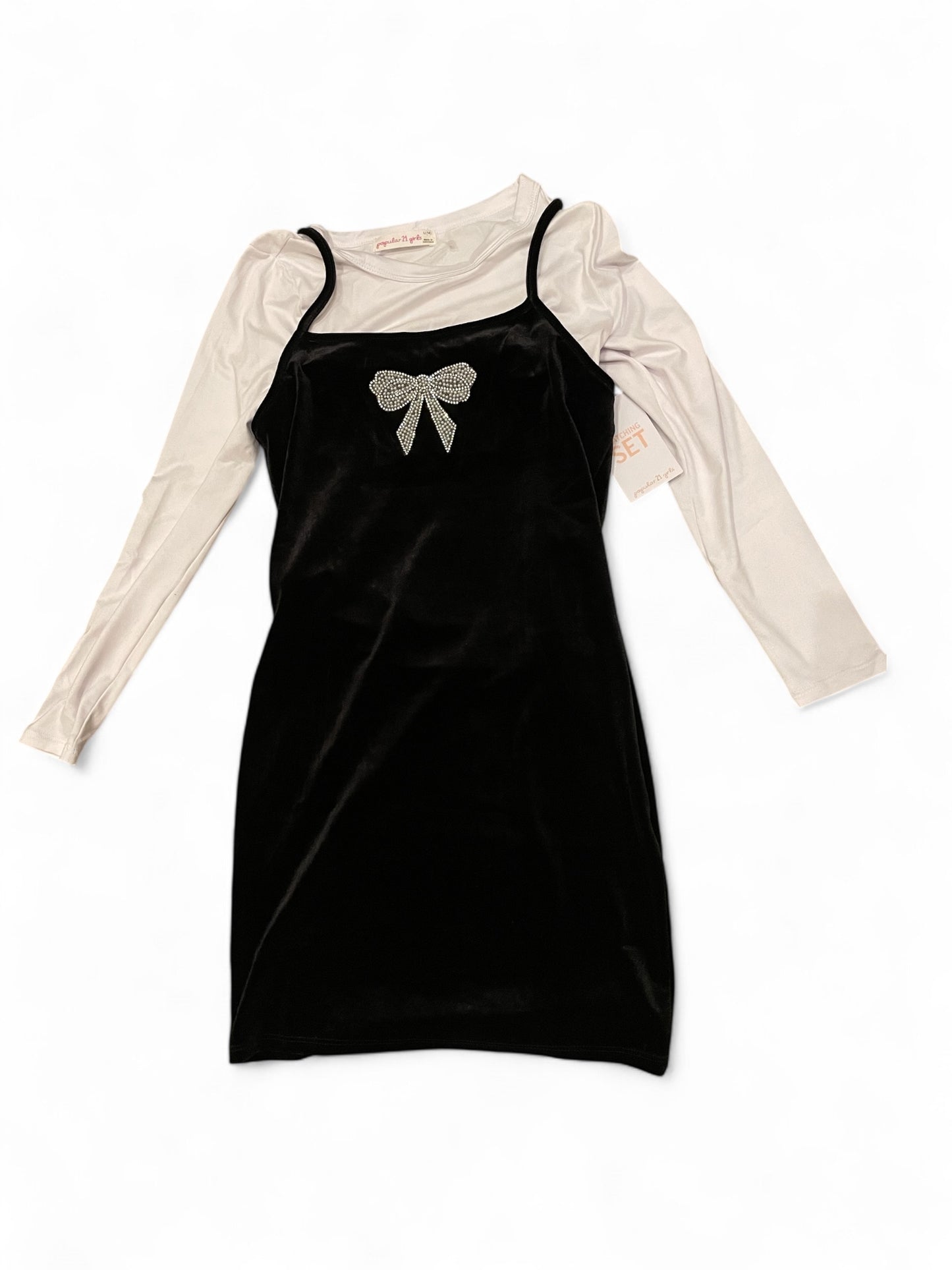 Teen black dres with white long sleeve