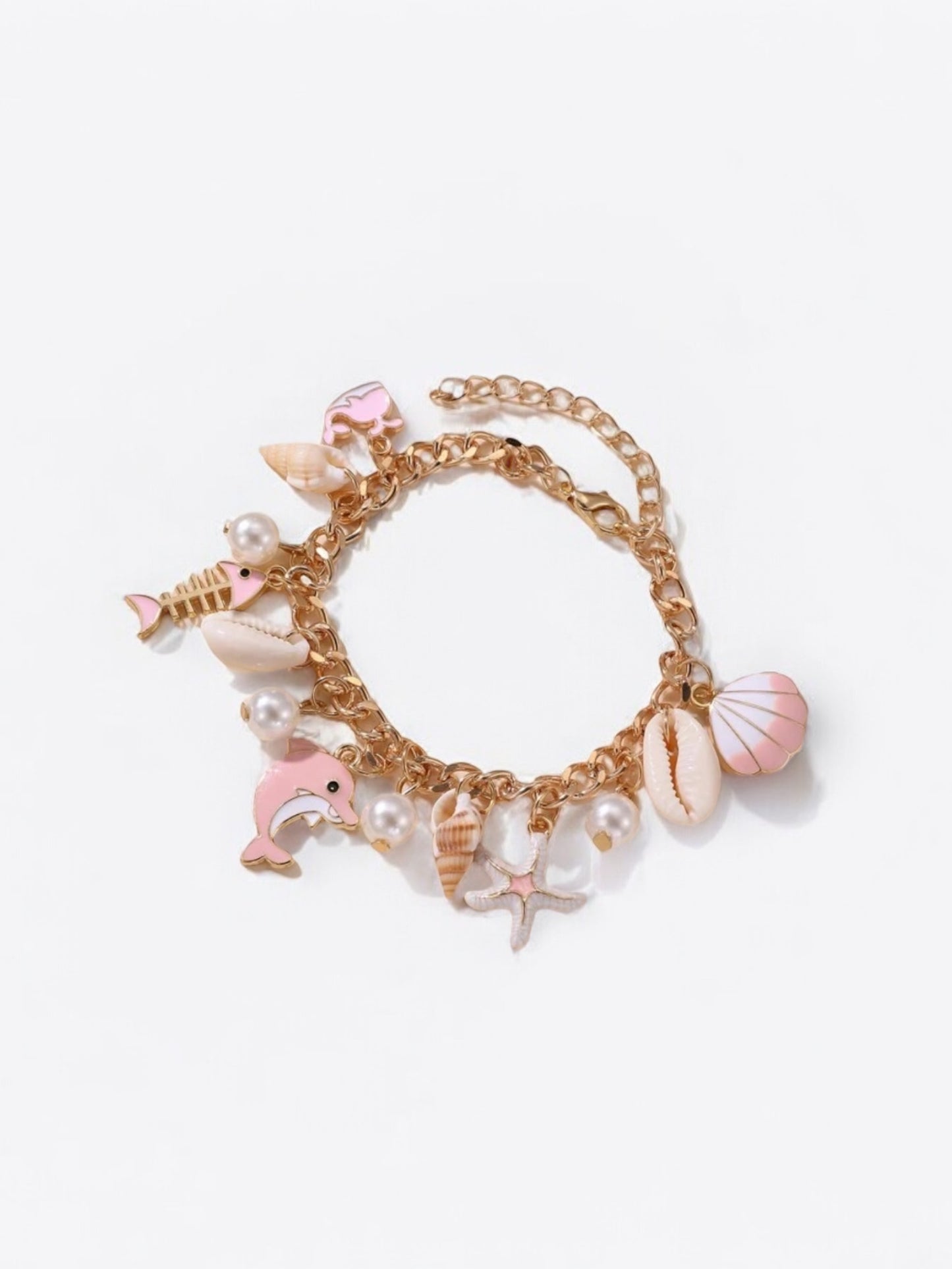 Pink seashell & dolphin girl bracelet