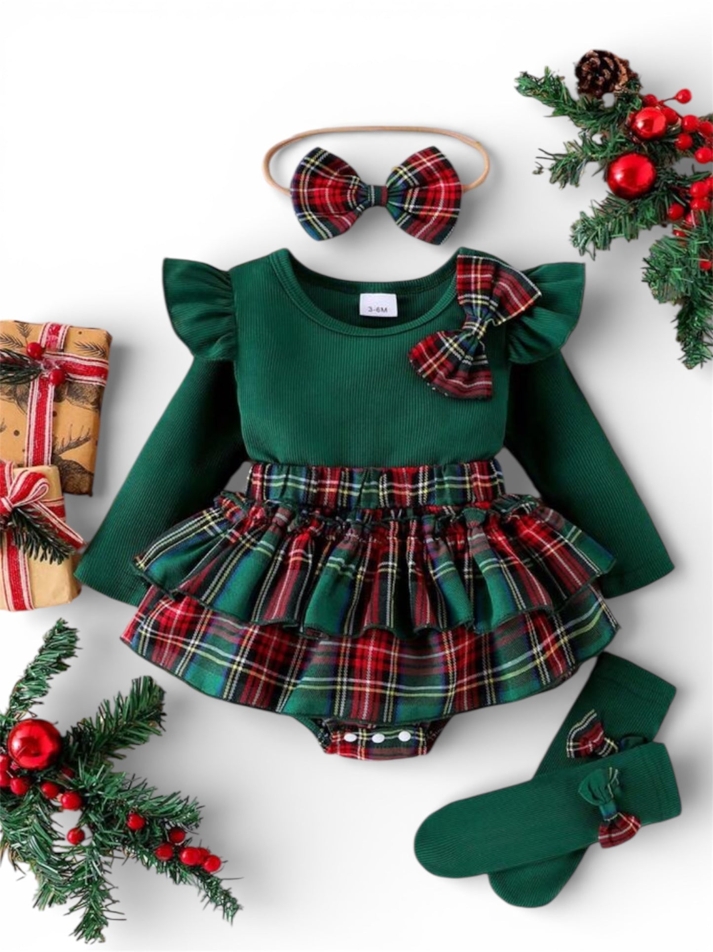Greed plaid including socks and headband