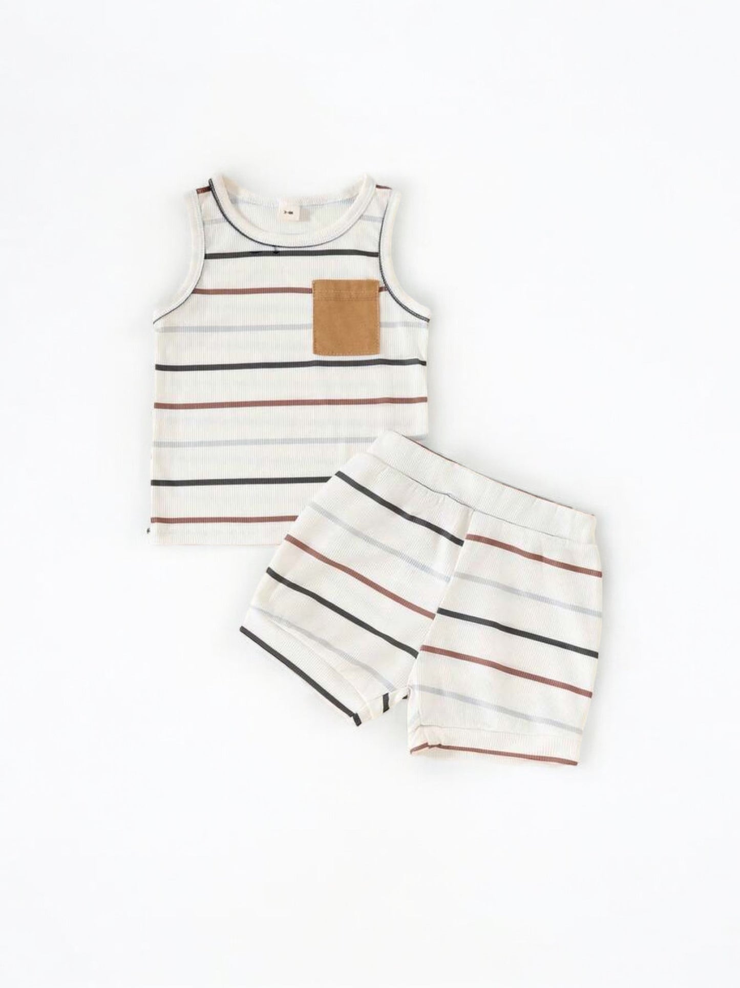 Stripe muscle shirt and shorts baby set