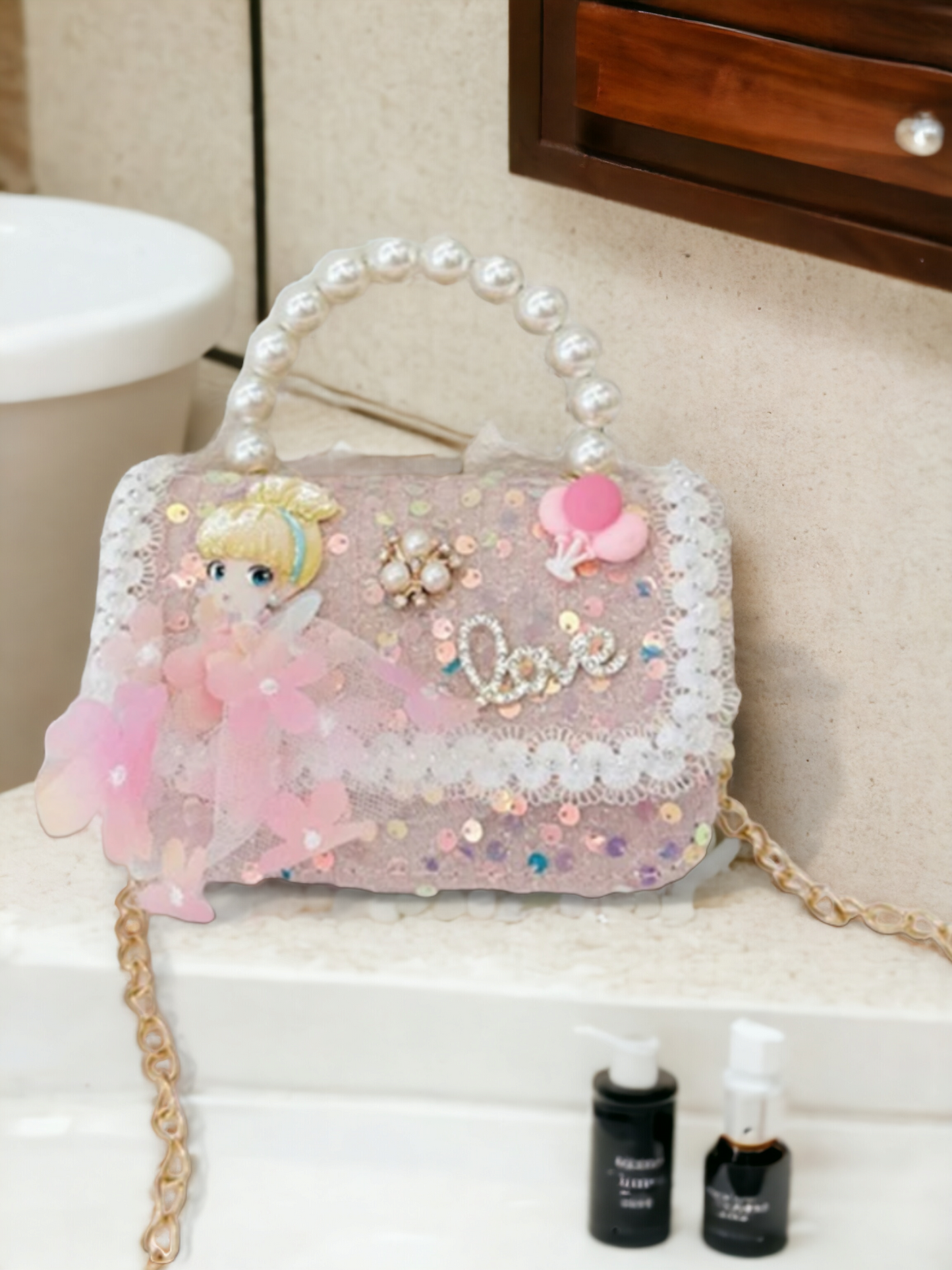 Pink princess love purse with pearl handle