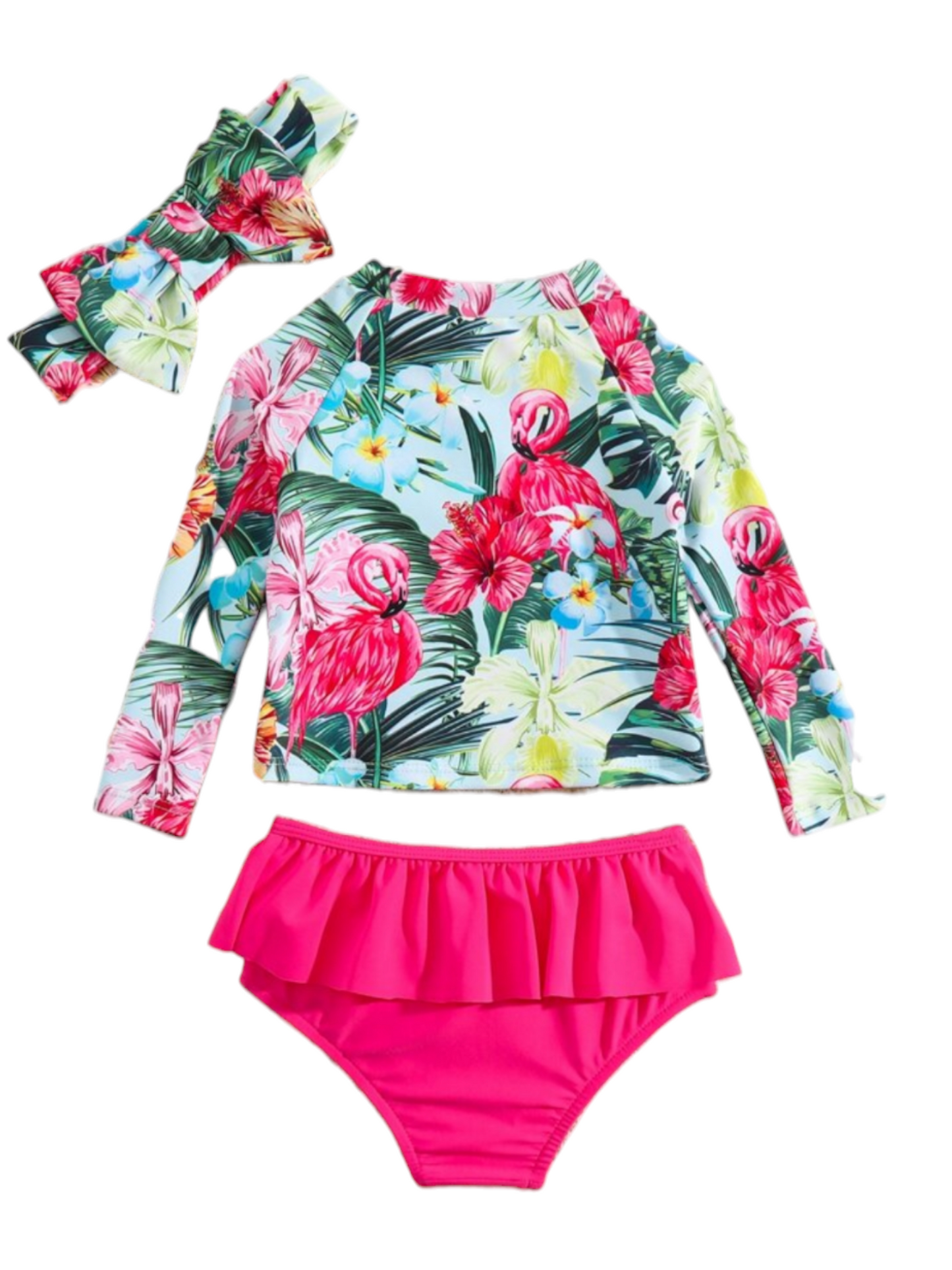 Toddler girl 2pc with bow headband baby swimsuit