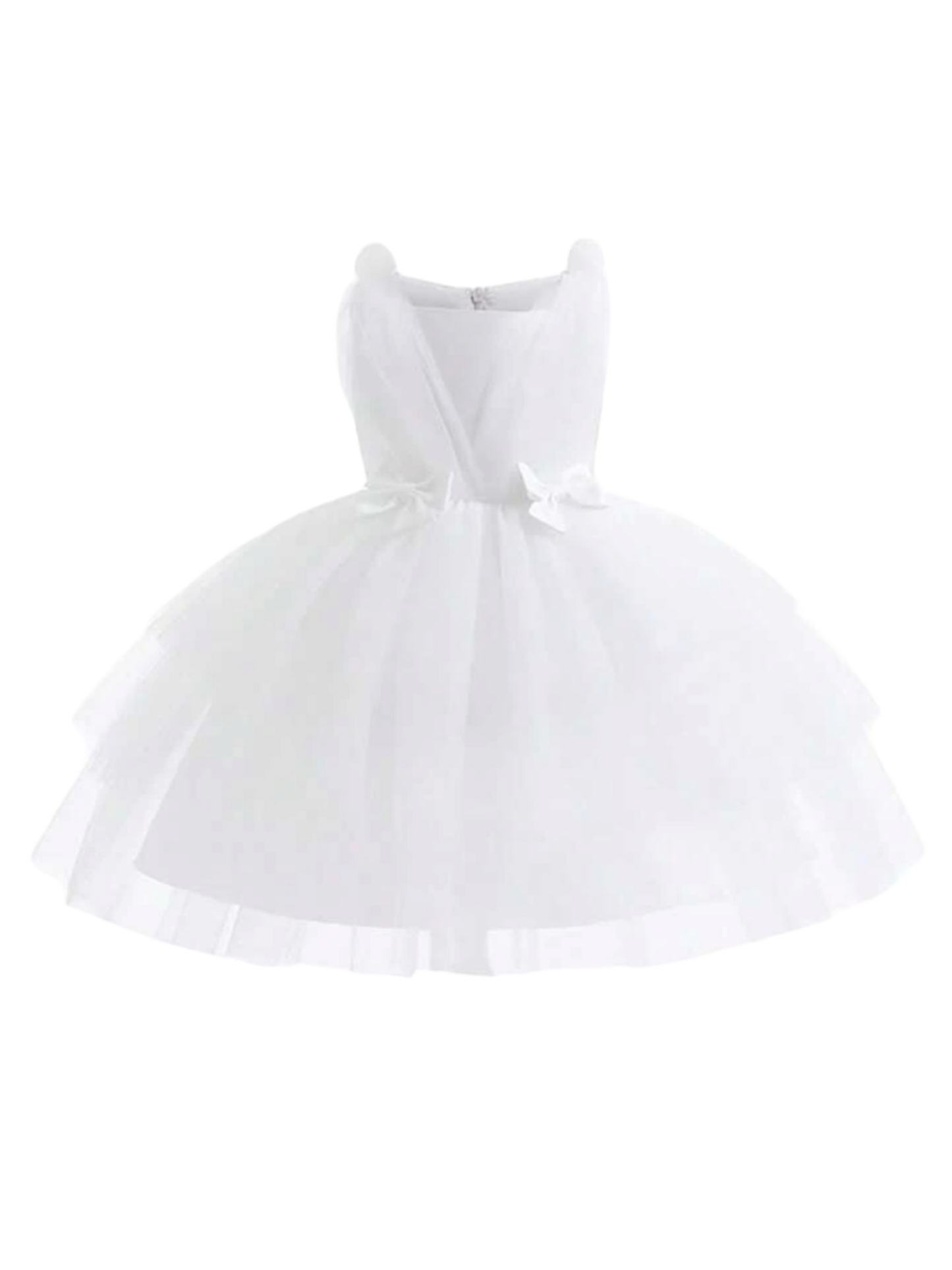 Girl white formal dress with bow at waist