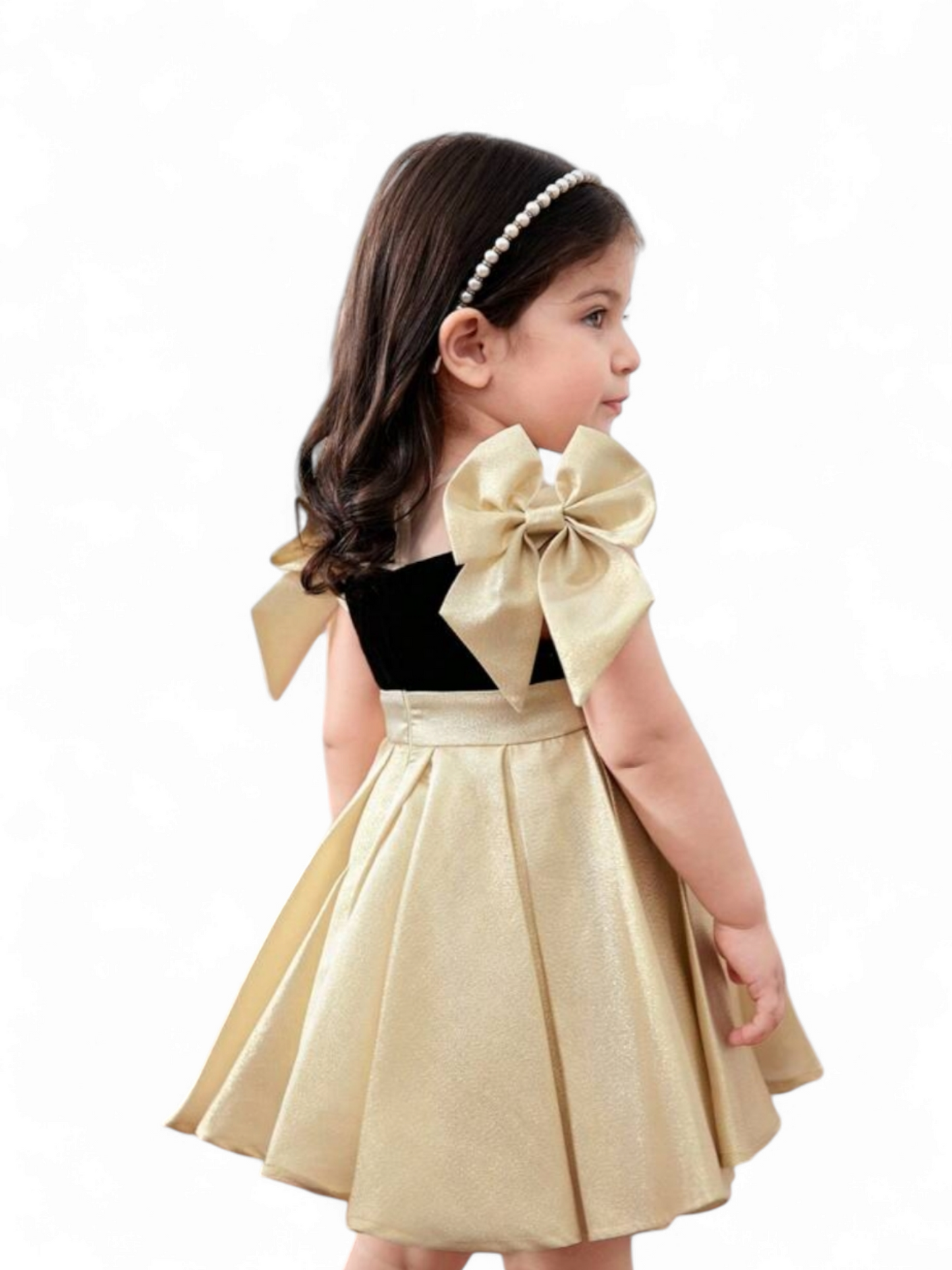 Baby gold & black velvet girl formal dress